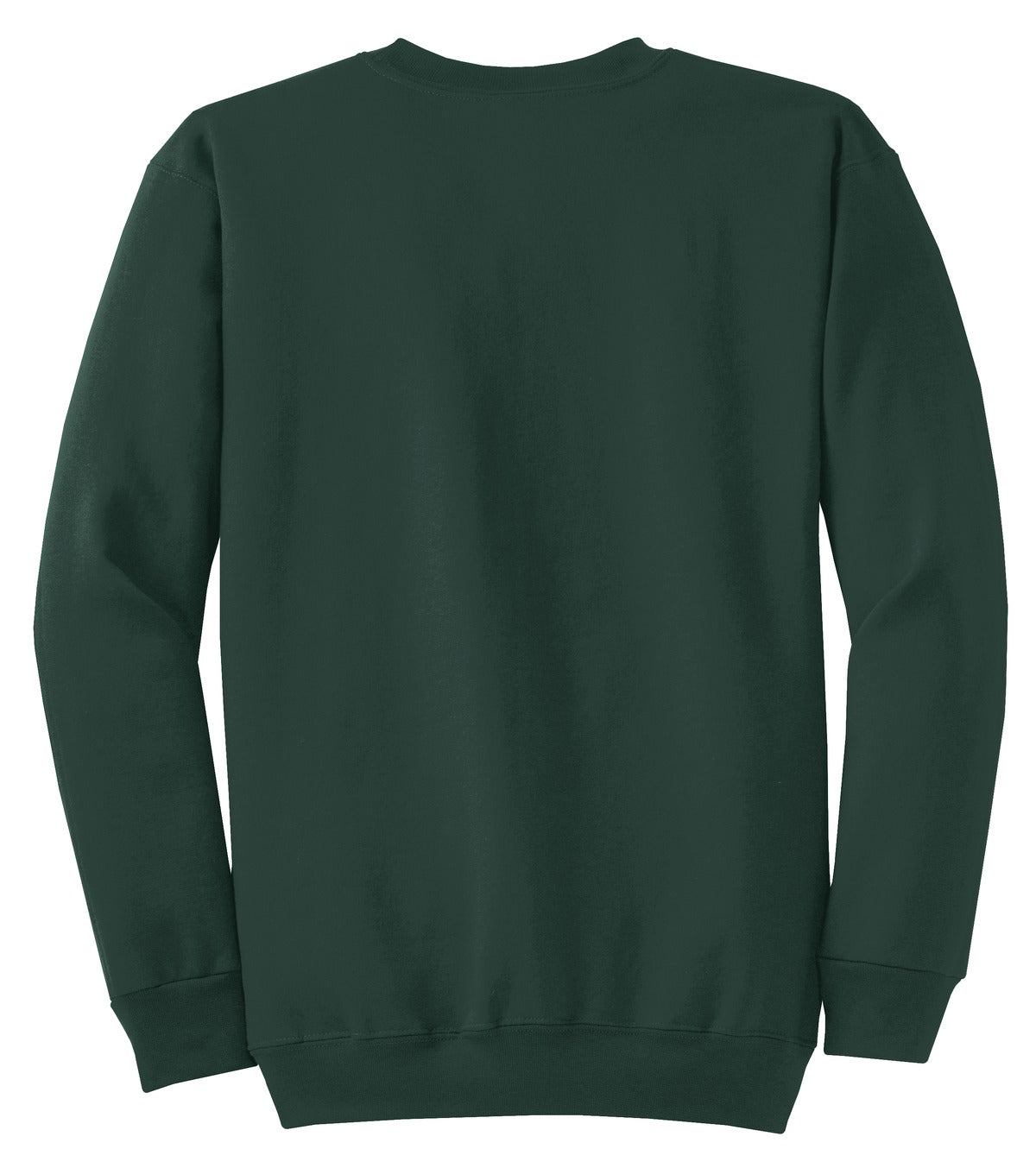 Rear View of Dark Green Port & Co Core Fleece Crewneck Sweatshirt. PC78