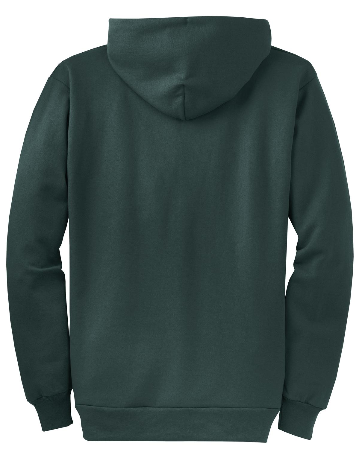 Rear View of Dark Green Port & Co Core Fleece Full-Zip Hooded Sweatshirt. PC78ZH