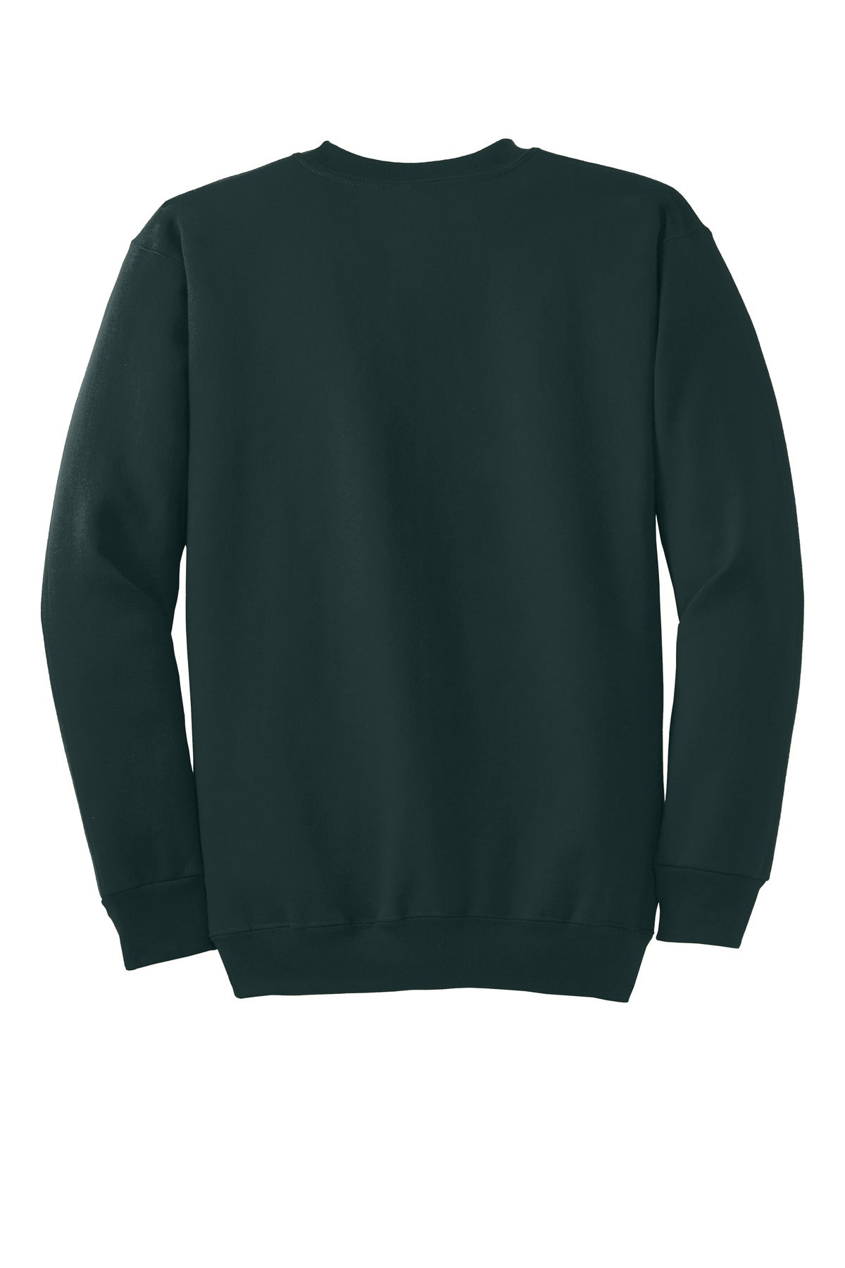Rear View of Dark Green Port & Co Essential Fleece Crewneck Sweatshirt. PC90