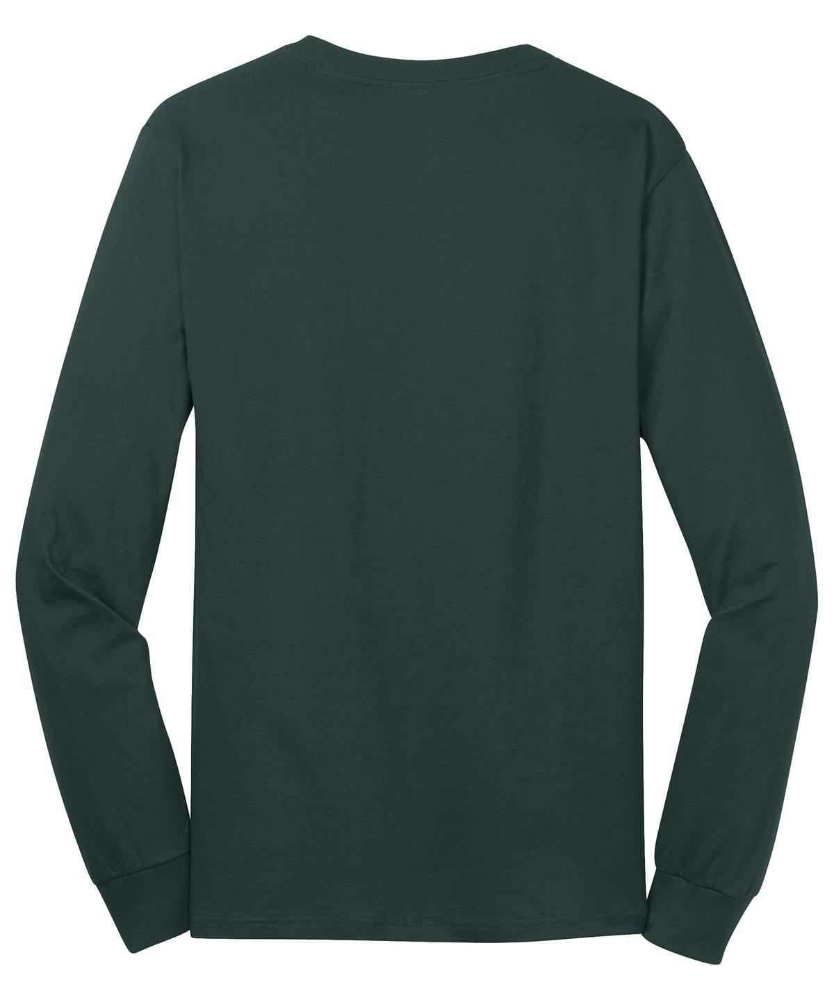 Rear View of Dark Green Port & Co Long Sleeve Core Cotton Tee. PC54LS