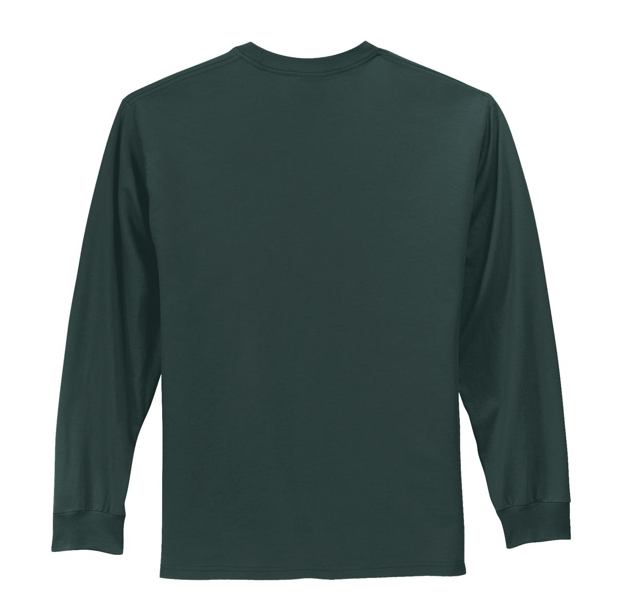 Rear View of Dark Green Port & Co Long Sleeve Essential Tee. PC61LS