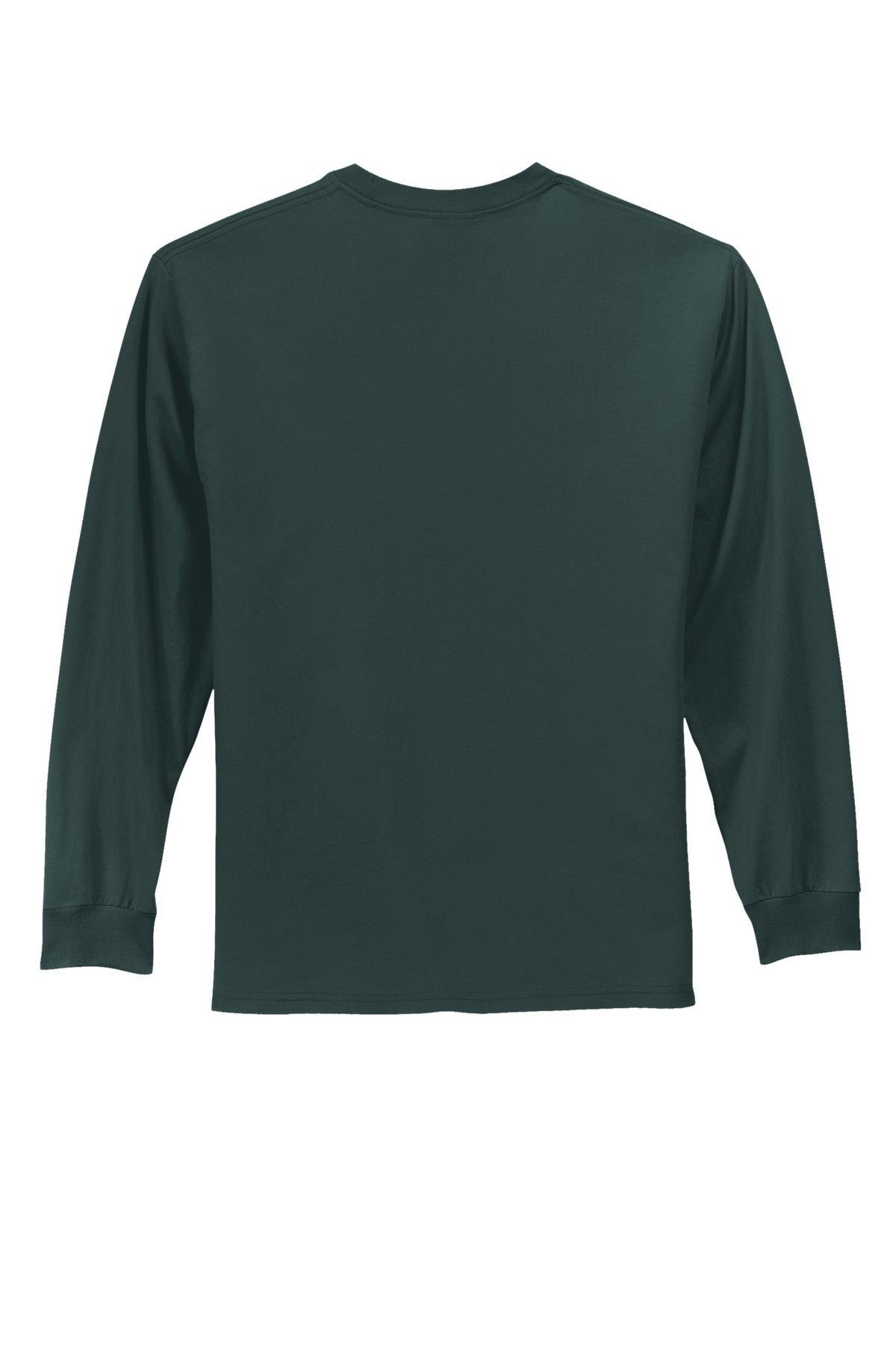 Rear View of Dark Green Port & Co Long Sleeve Essential Tee. PC61LS