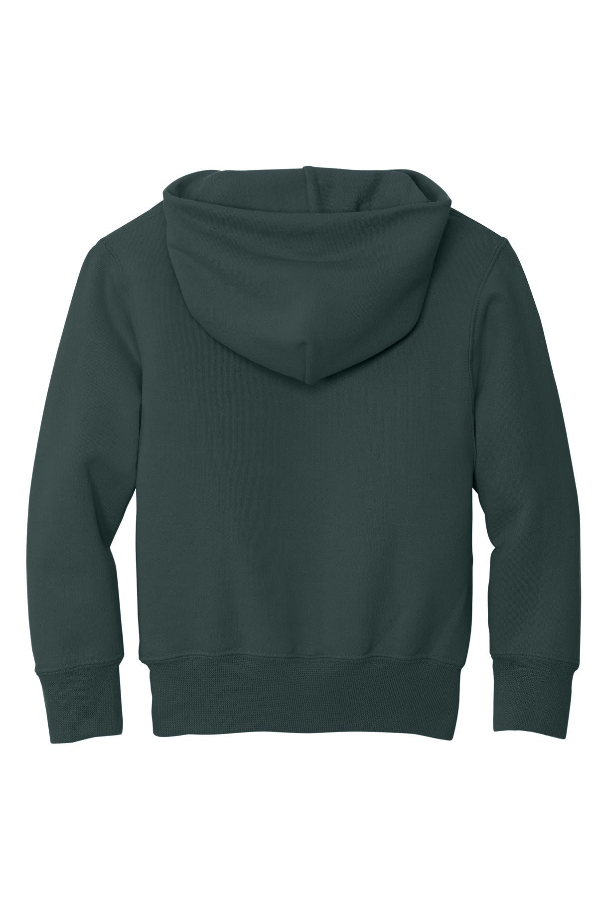 Rear View of Dark Green Port & Co Youth Core Fleece Pullover Hooded Sweatshirt. PC90YH