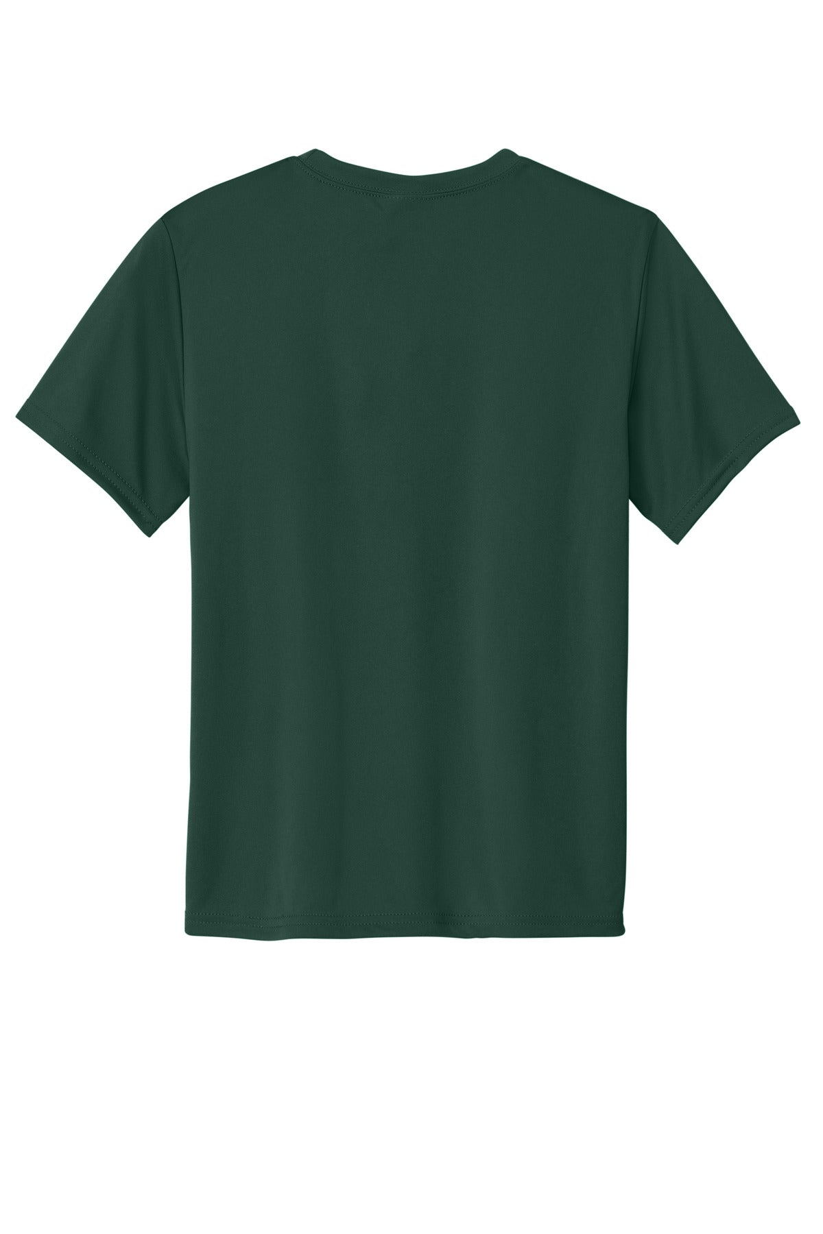 Rear View of Dark Green Port & Co Youth Performance Tee. PC380Y