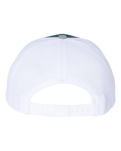Rear View of Dark Green/ White/ Heather Grey Snapback Trucker Cap - 112