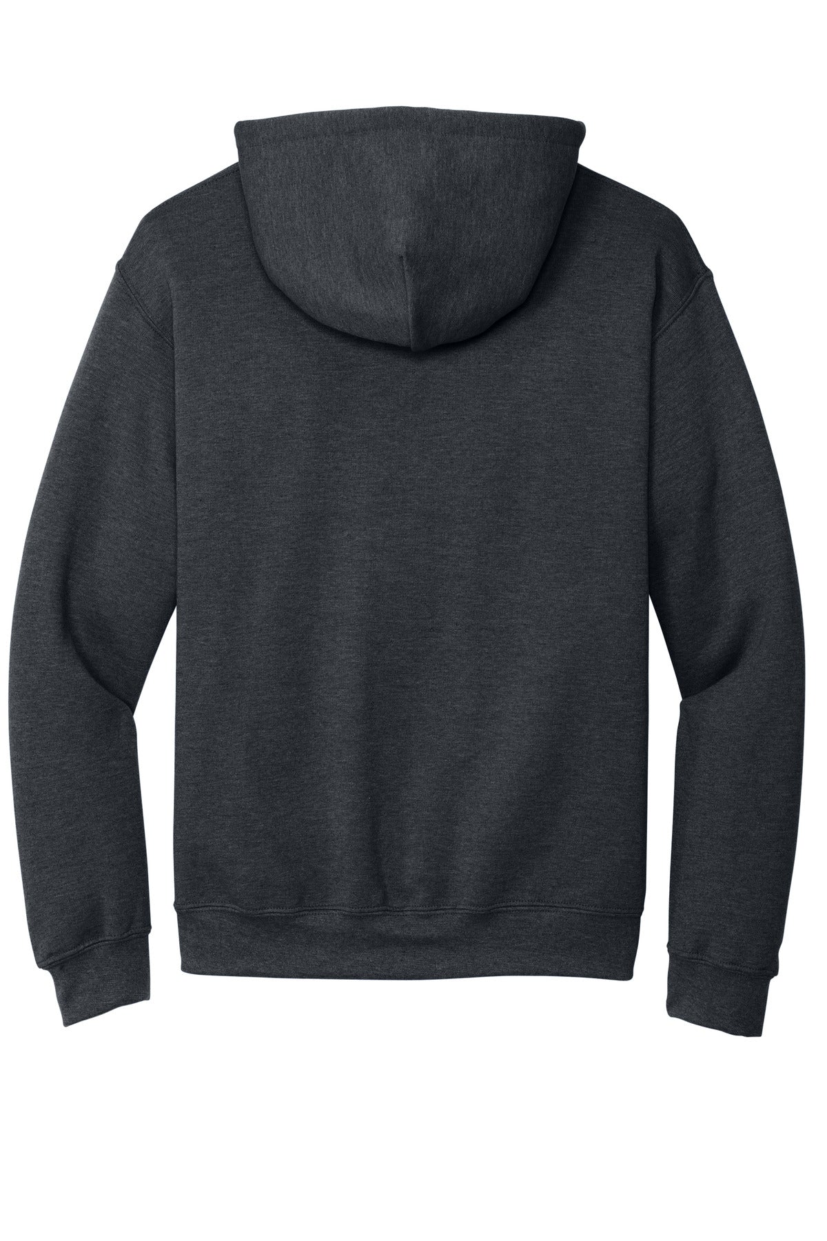 Rear View of Dark Heather Gildan - Heavy Blend Hooded Sweatshirt. 18500
