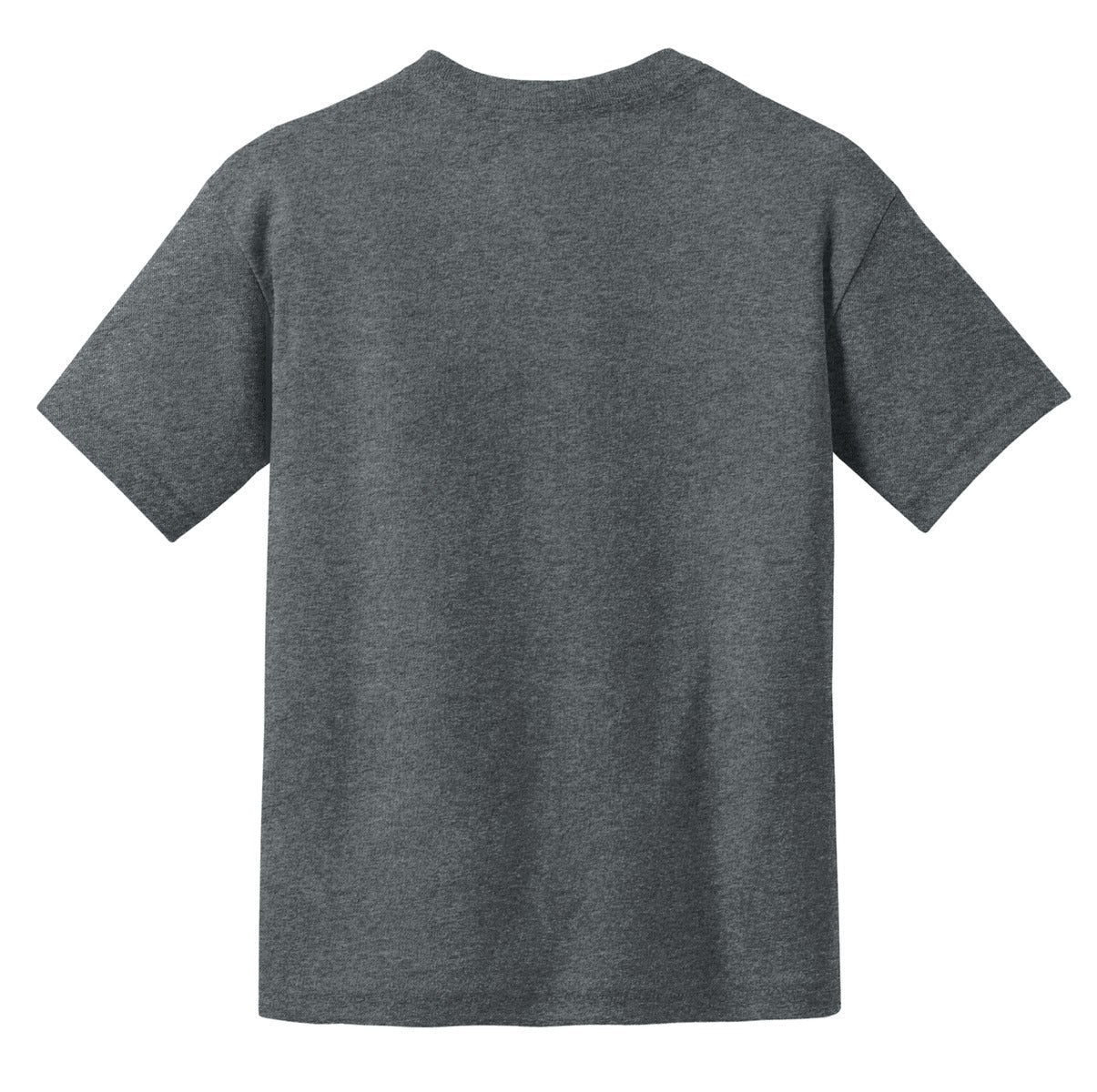 Rear View of Dark Heather Gildan Youth DryBlend 50 Cotton/50 Poly T-Shirt. 8000B