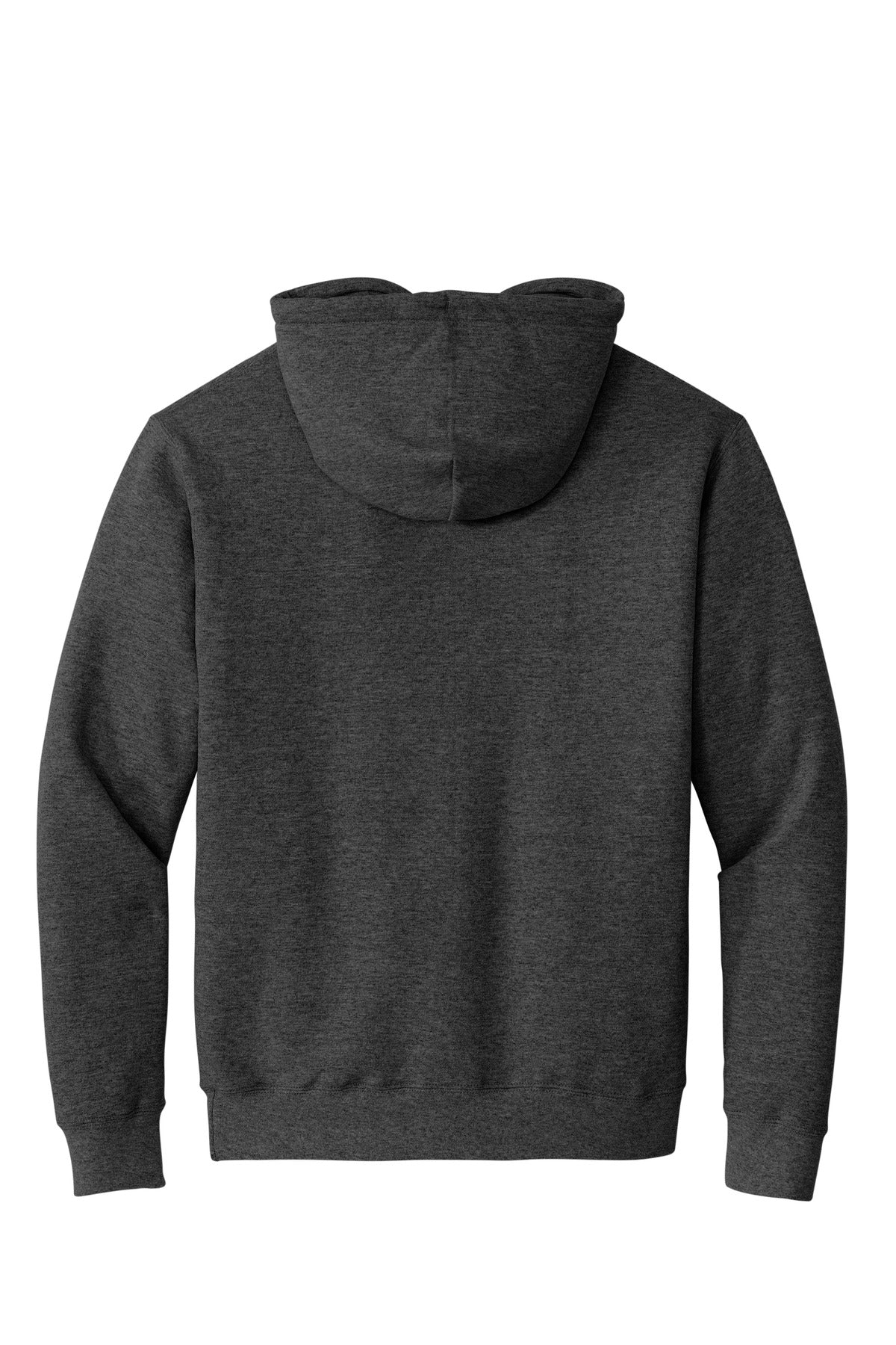 Rear View of Dark Hthr Grey Port & Co Essential Fleece Pullover Hooded Sweatshirt. PC90H