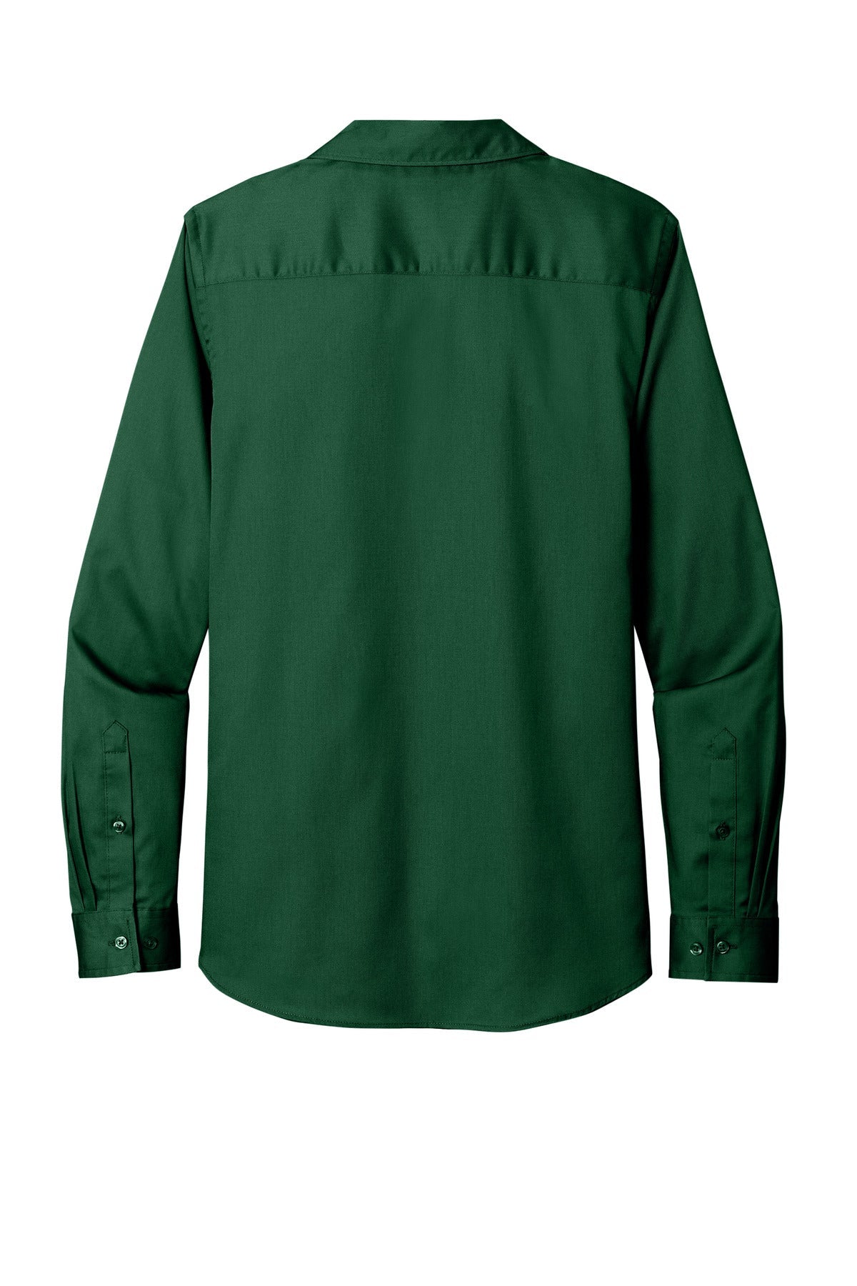 Rear View of DarkGreen Port Authority Women's Long Sleeve SuperPro React Twill Shirt. LW808