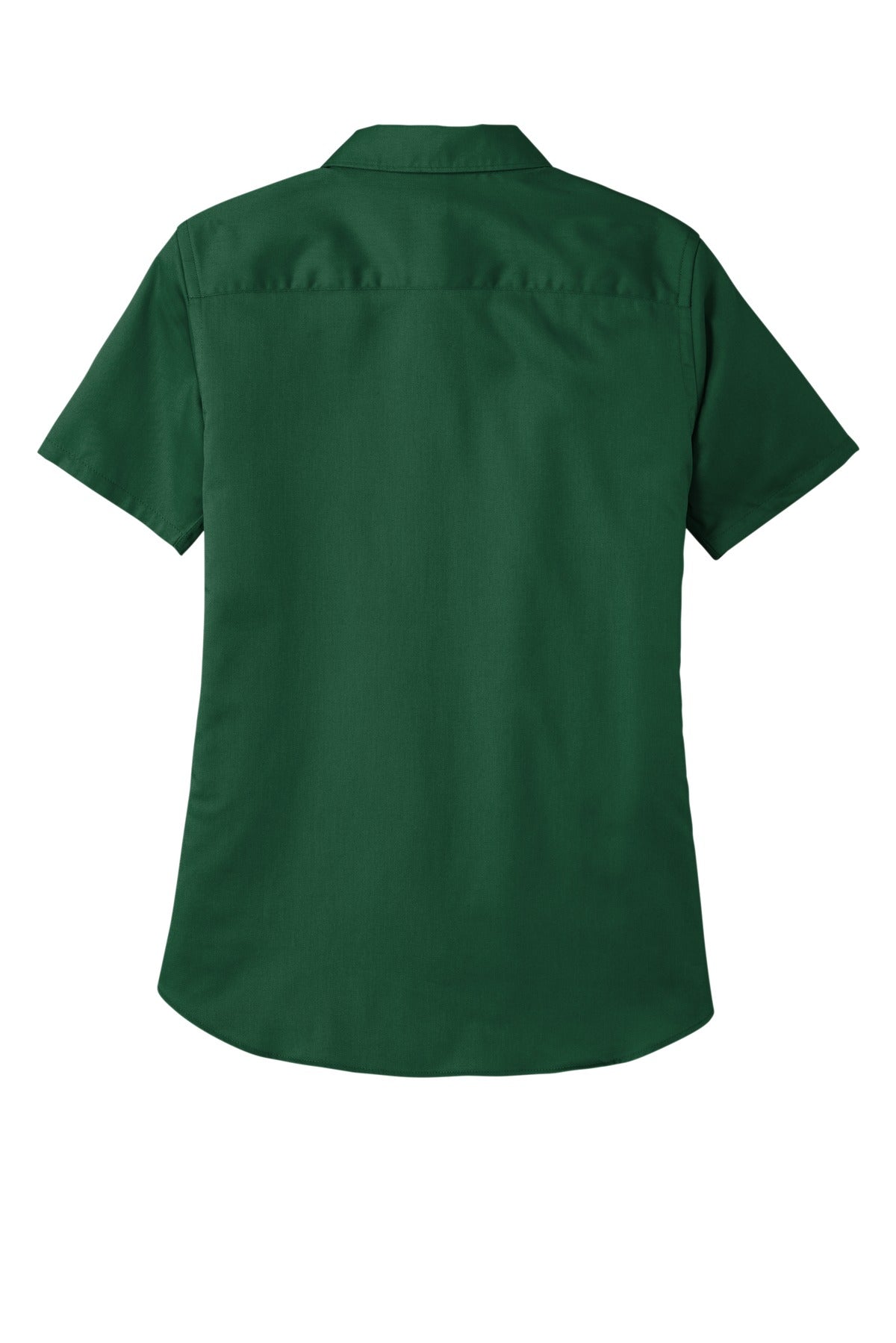 Rear View of DarkGreen Port Authority Women's Short Sleeve SuperPro React Twill Shirt. LW809