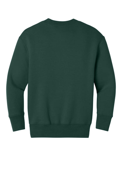 Rear View of DarkGreen Port & Co Youth Core Fleece Crewneck Pocket Sweatshirt PC78YPKT