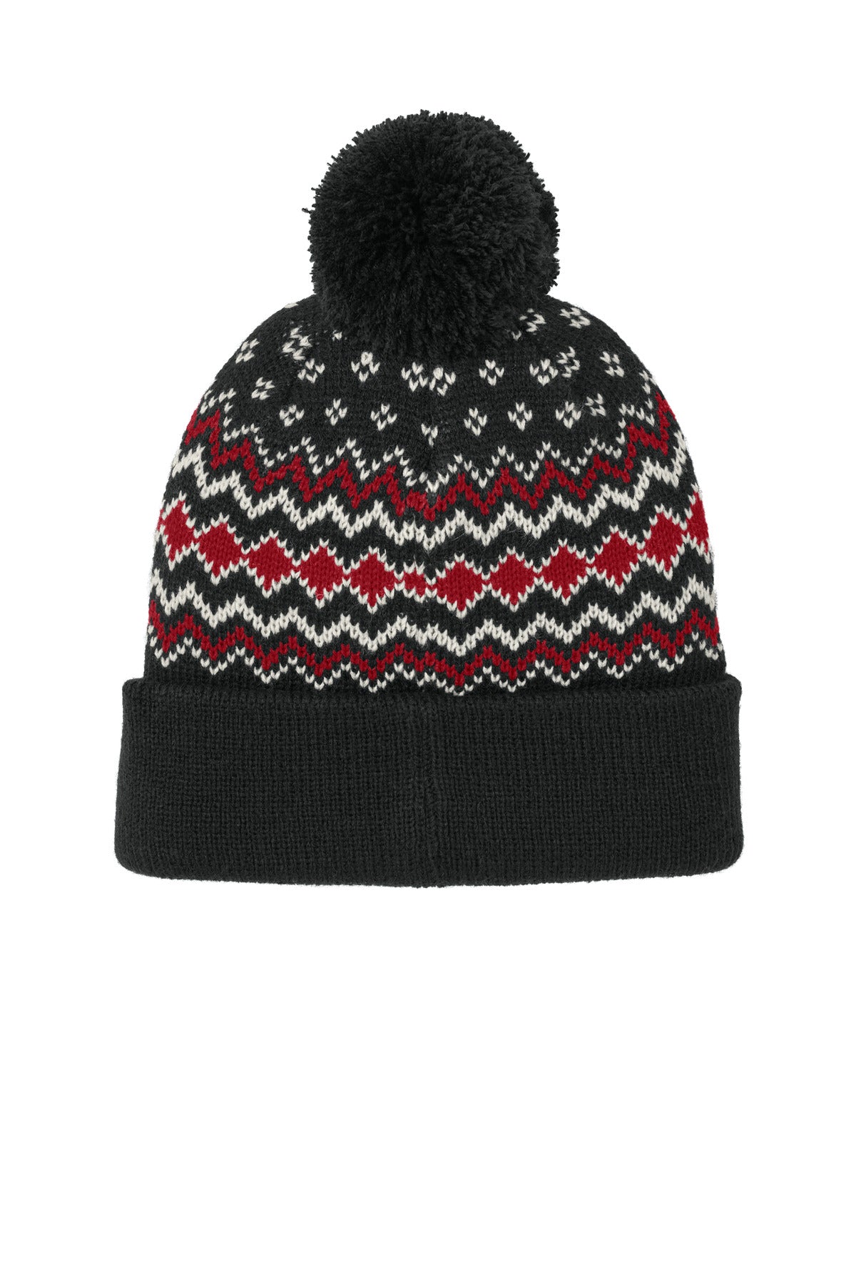 Rear View of DBk/RcR/Mh Port Authority Alpine Pom Beanie C991