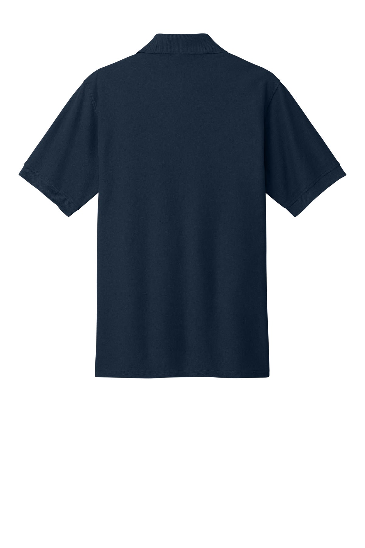 Rear View of Deep Navy Port & Co Core Blend Pique Polo. KP155