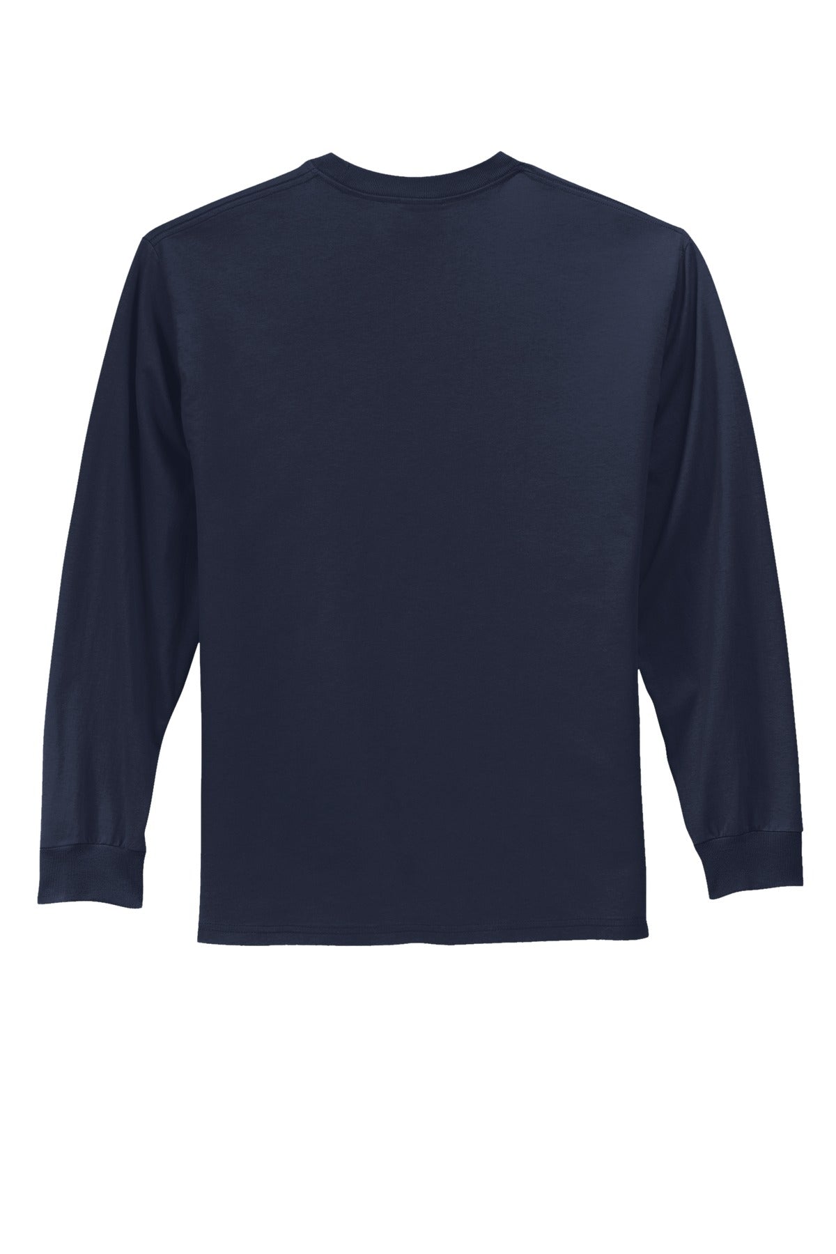 Rear View of Deep Navy Port & Co Long Sleeve Essential Tee. PC61LS
