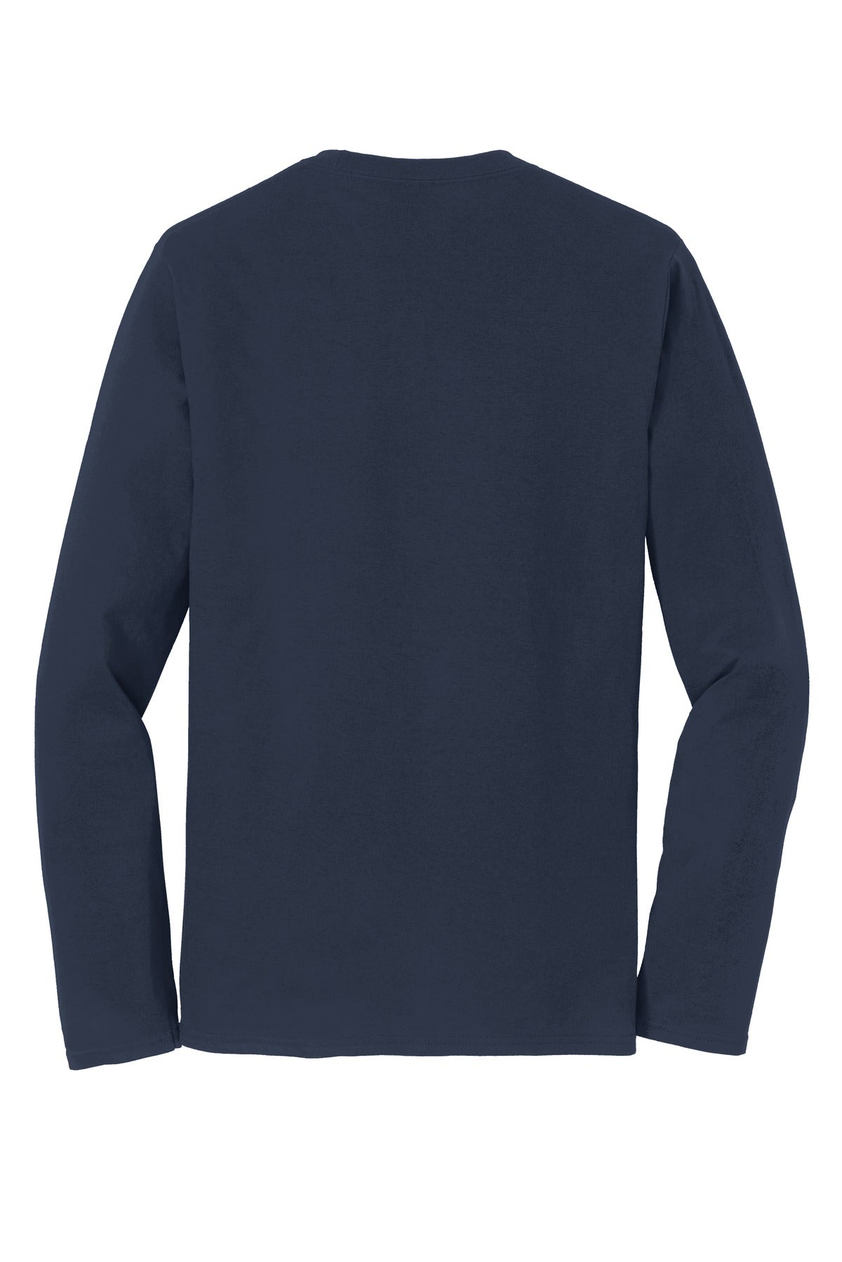 Rear View of Deep Navy Port & Co Long Sleeve Fan Favorite Tee. PC450LS