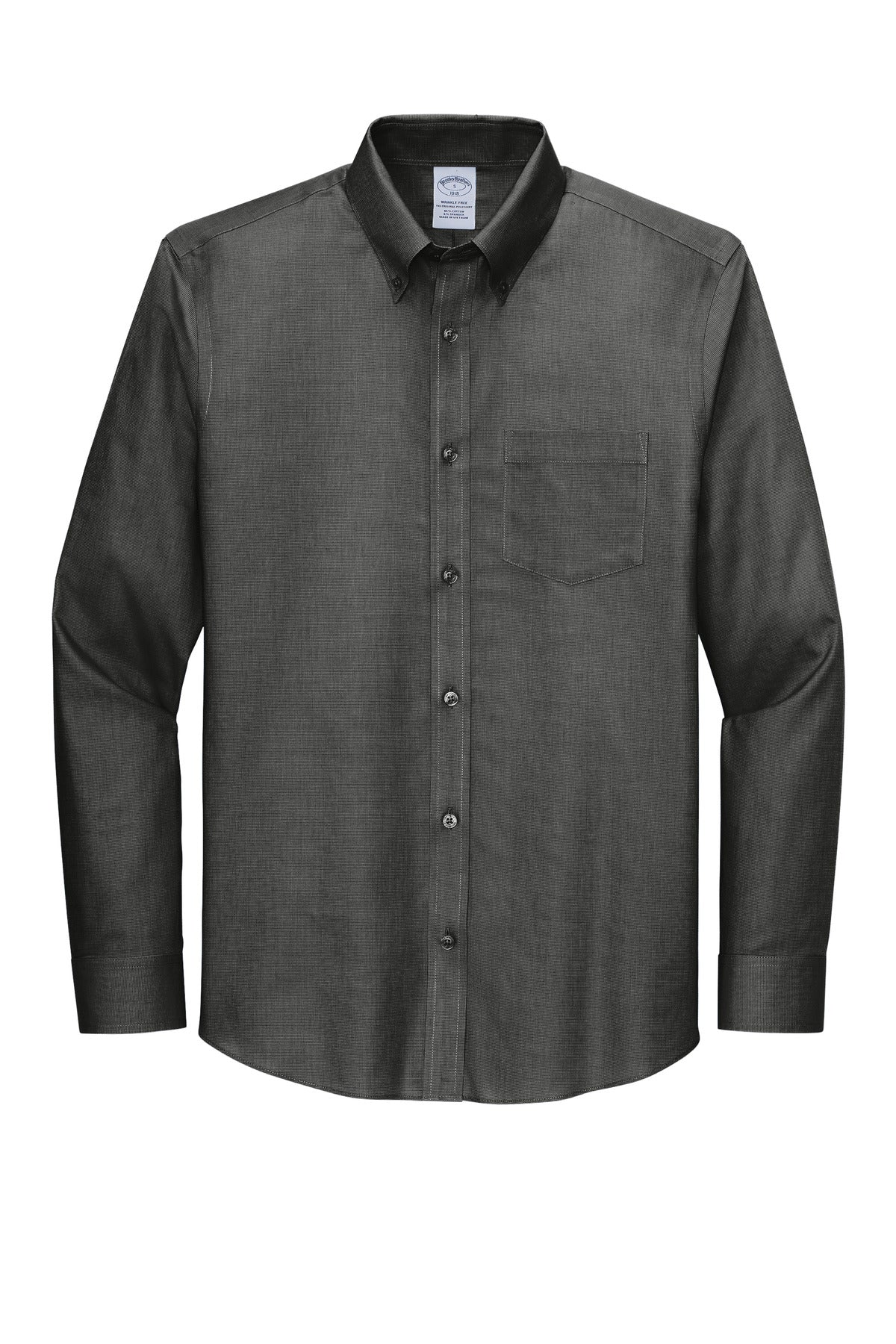 Rear View of DeepBlack Brooks Brothers Tall Wrinkle-Free Stretch Nailhead Shirt TBB18002