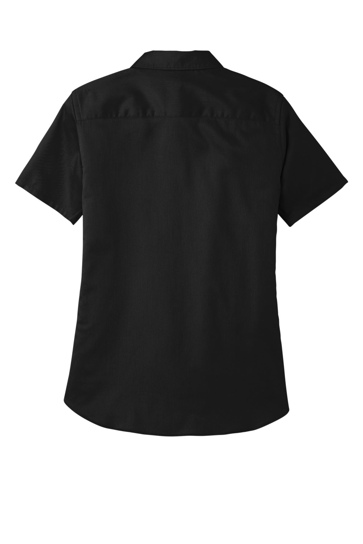 Rear View of DeepBlack Port Authority Women's Short Sleeve SuperPro React Twill Shirt. LW809