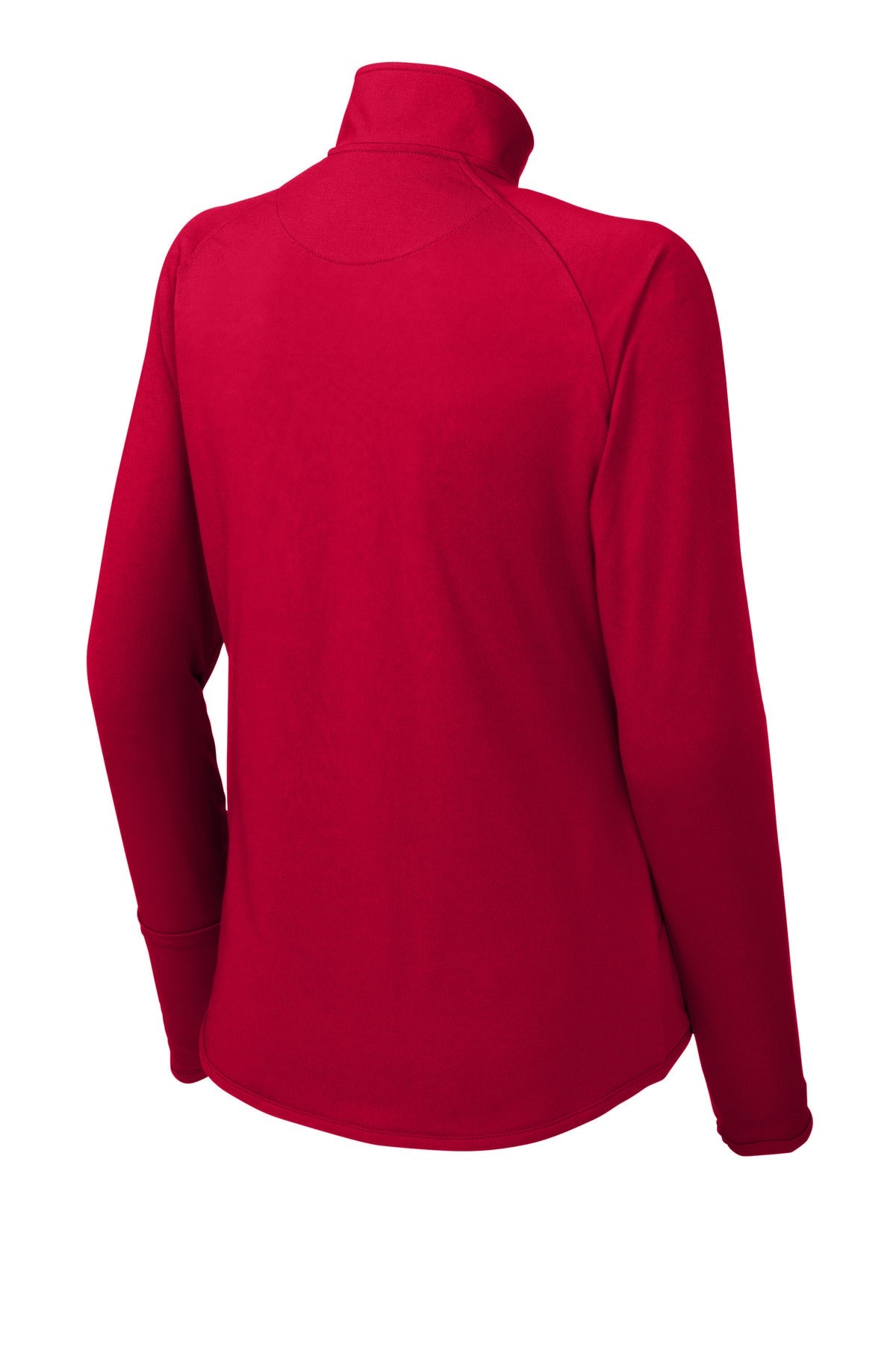 Rear View of DeepRed Sport-Tek Women's Sport-Wick Stretch 1/4-Zip Pullover. LST850