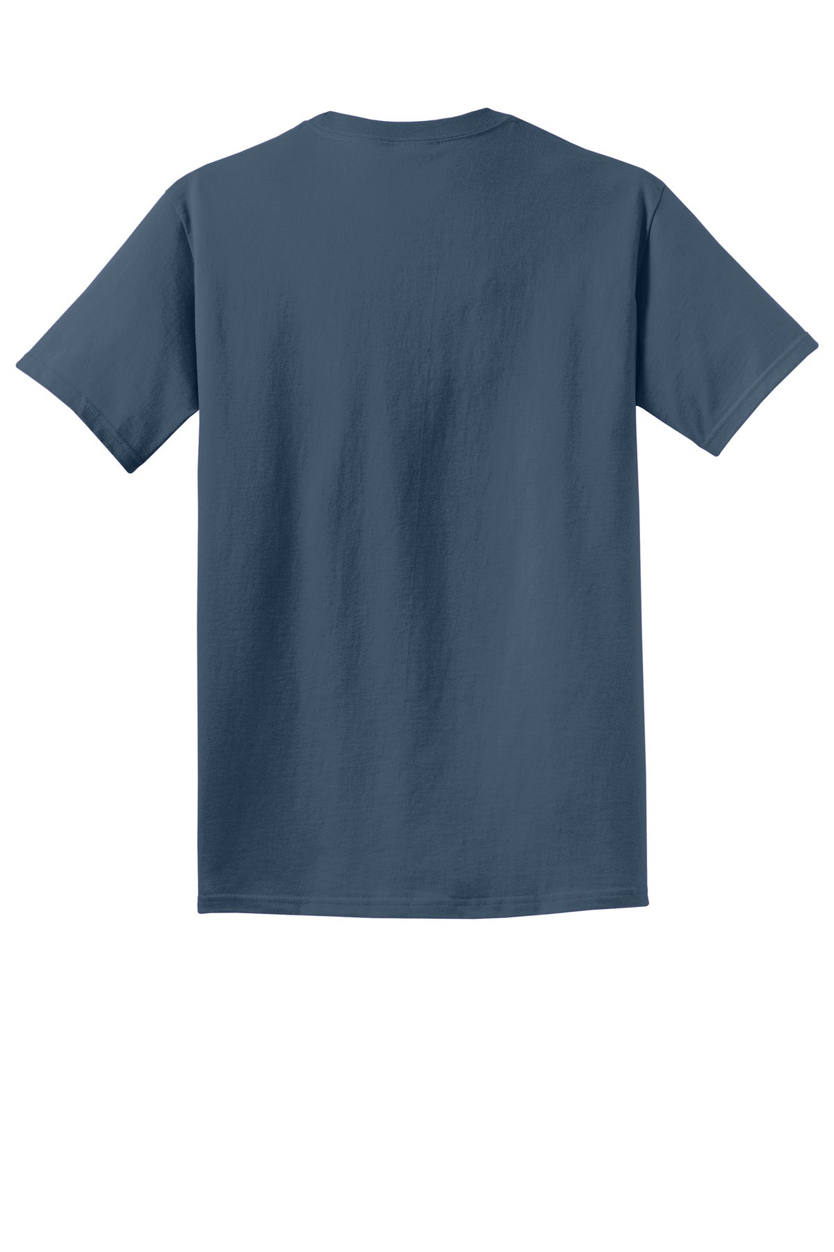 Rear View of Denim Blue Port & Co Beach Wash Garment-Dyed Tee. PC099