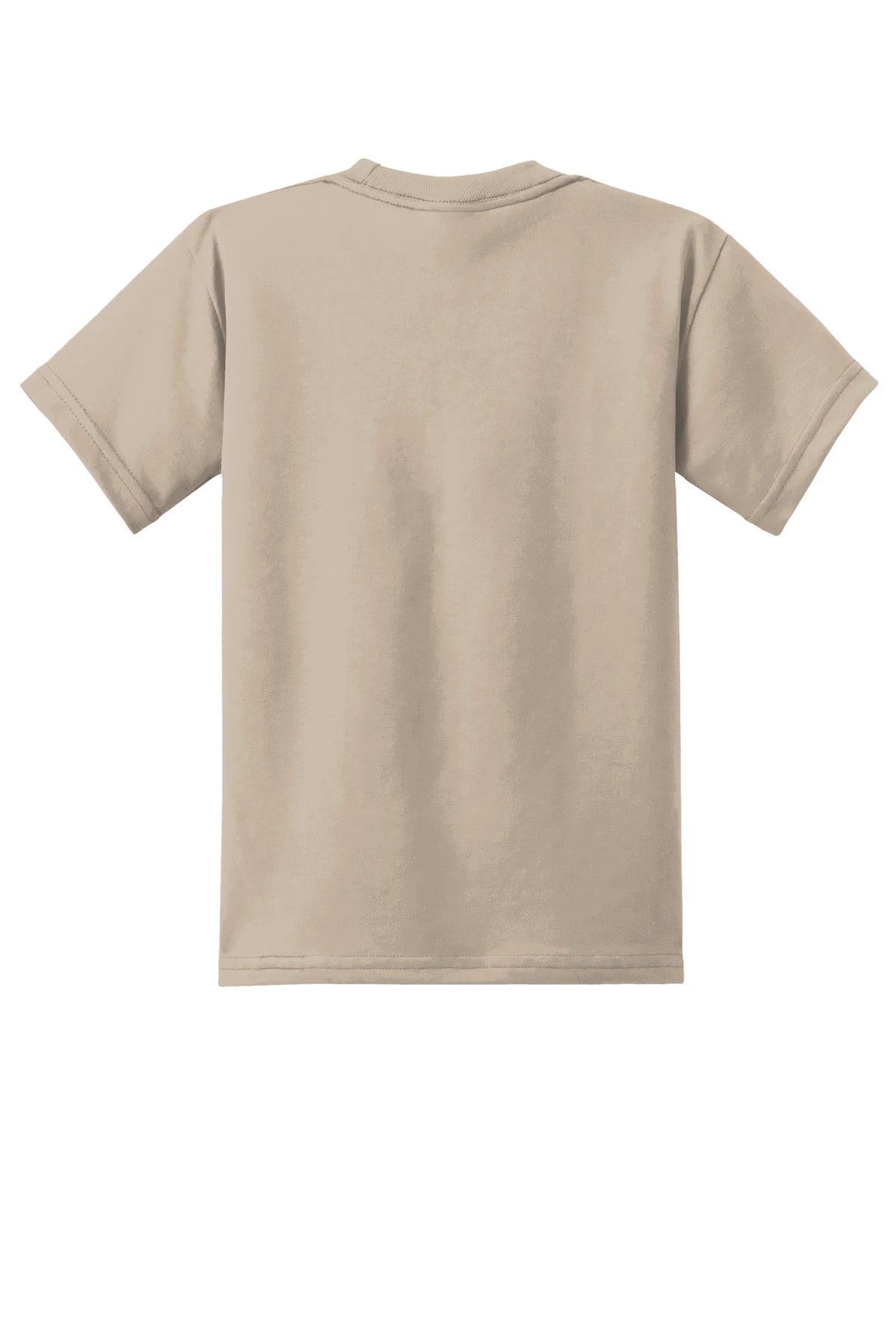 Rear View of Desert Sand Port & Co Youth Core Blend Tee. PC55Y
