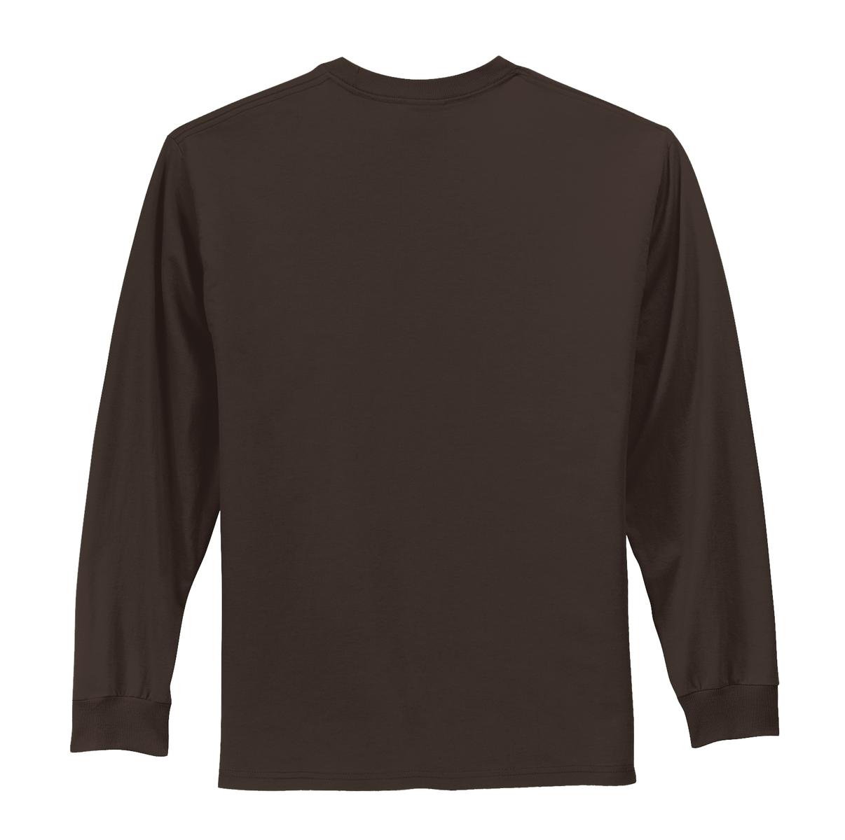 Rear View of Dk Choc Brown Port & Co Long Sleeve Essential Tee. PC61LS