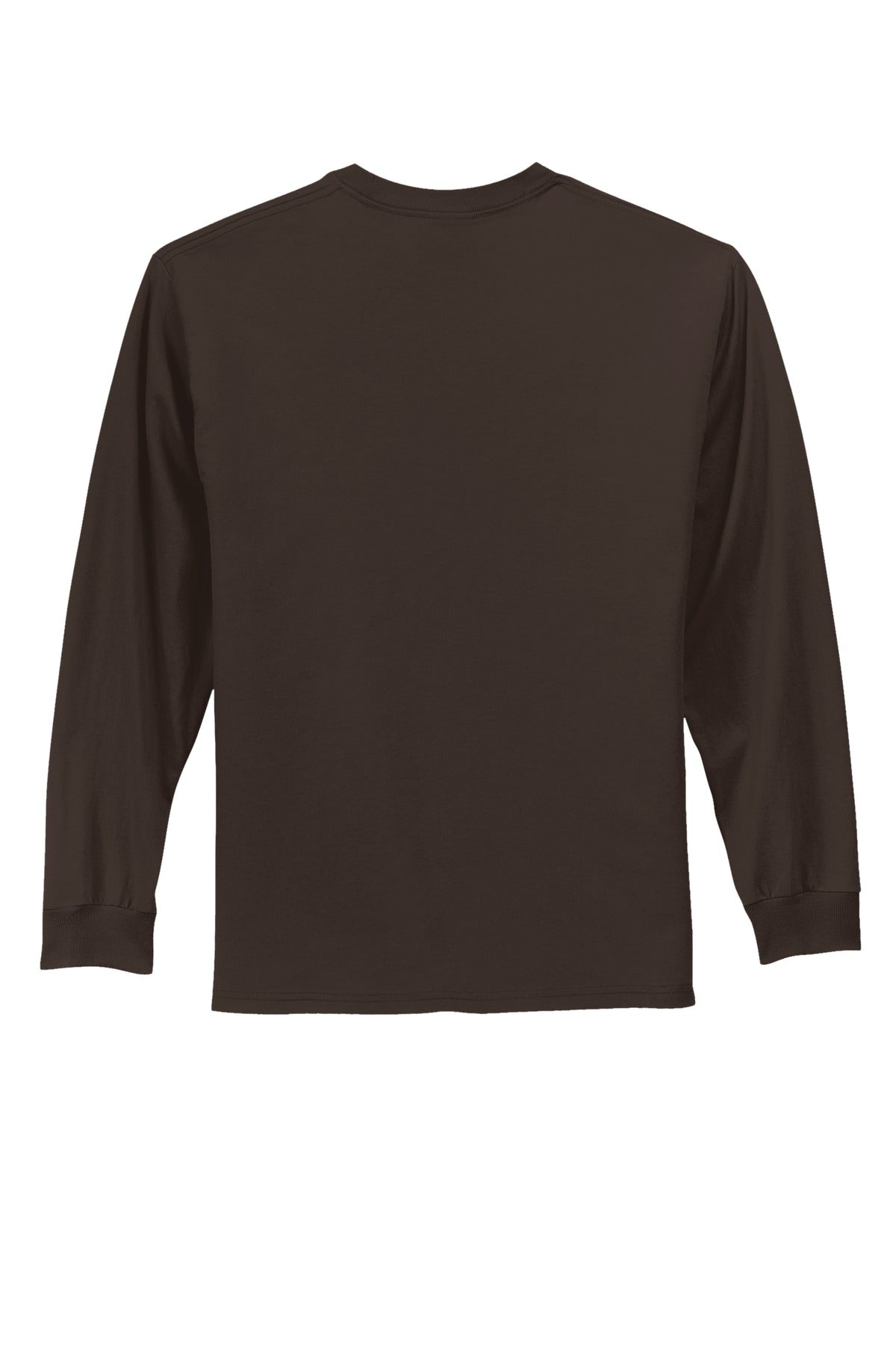 Rear View of Dk Choc Brown Port & Co Long Sleeve Essential Tee. PC61LS
