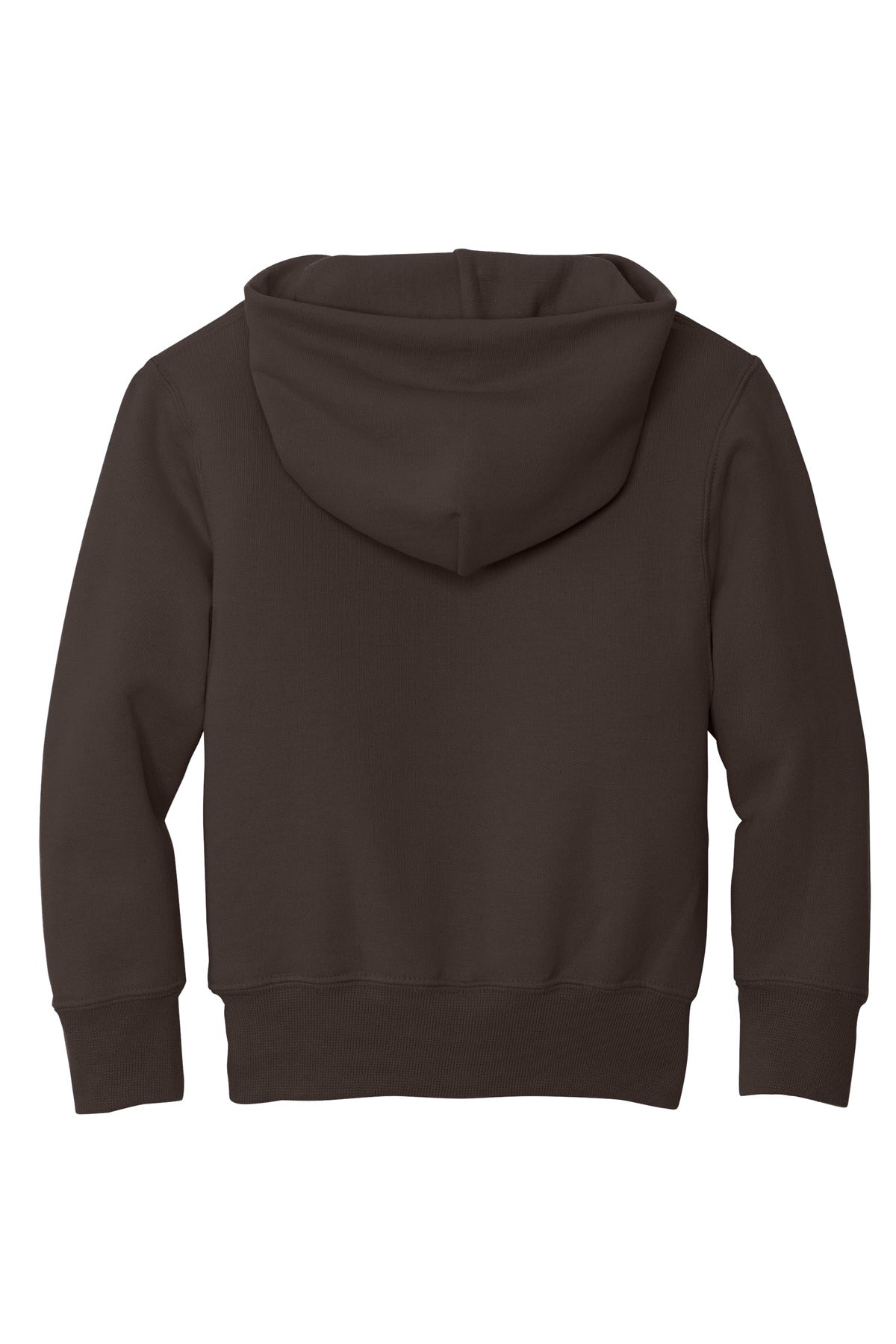 Rear View of Dk Choc Brown Port & Co Youth Core Fleece Pullover Hooded Sweatshirt. PC90YH