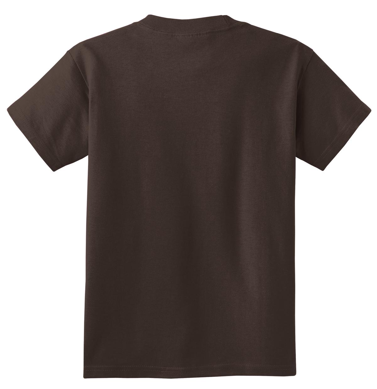 Rear View of Dk Choc Brown Port & Co Youth Essential Tee. PC61Y