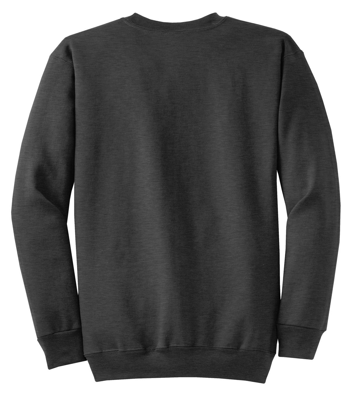 Rear View of Dk Hthr Grey Port & Co Core Fleece Crewneck Sweatshirt. PC78