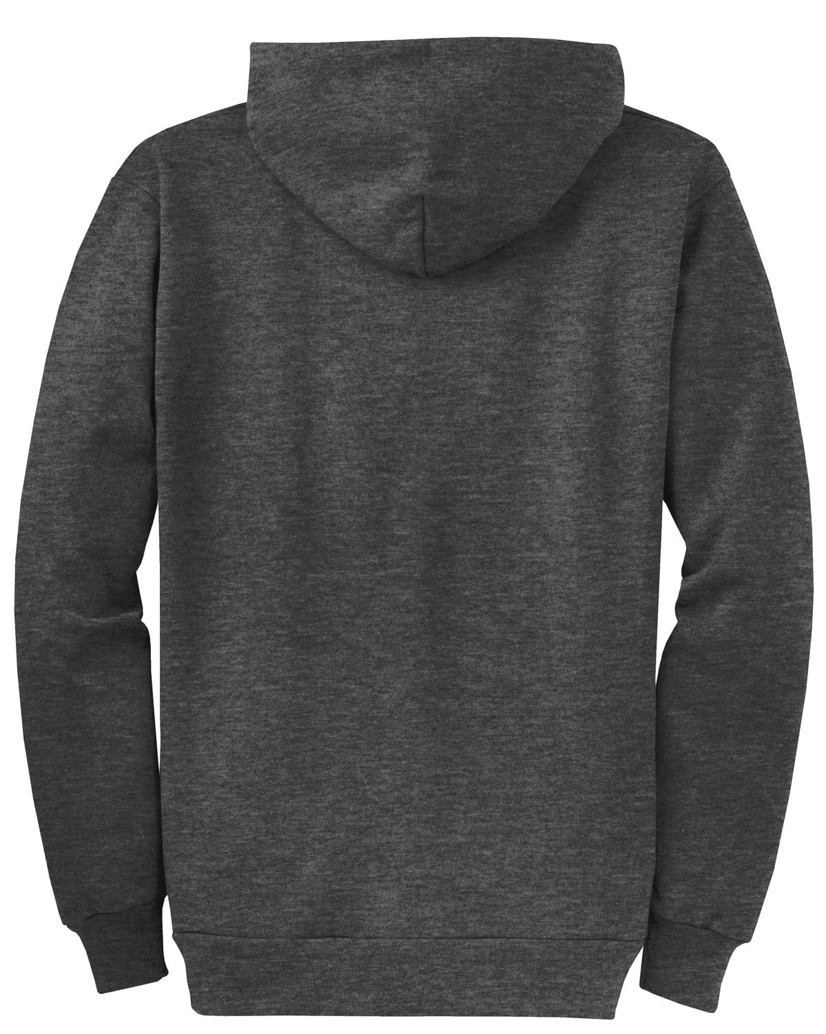 Rear View of Dk Hthr Grey Port & Co Core Fleece Full-Zip Hooded Sweatshirt. PC78ZH
