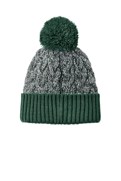 Rear View of DkGn/Gp/Wh New Era Marled Knit Pom Beanie NE910