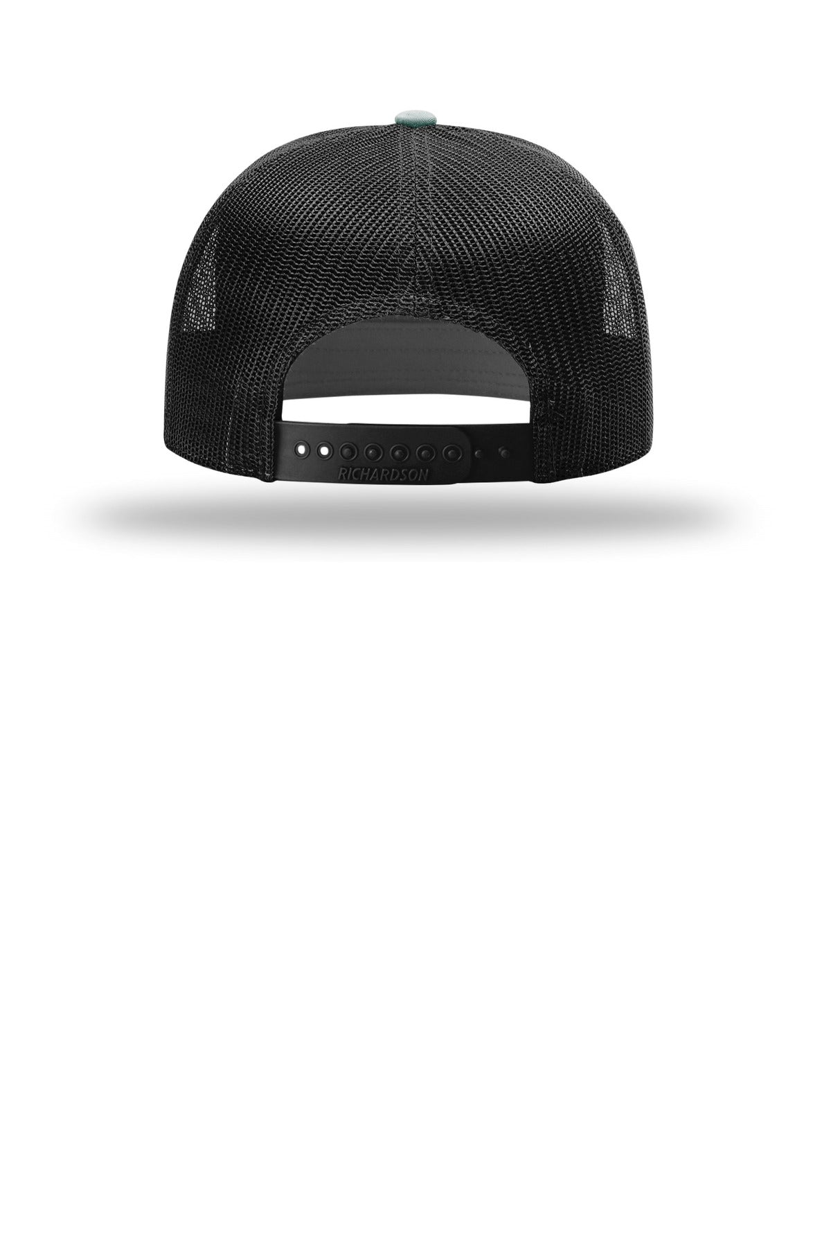 Rear View of DkGreen/Bk Richardson 7-Panel Trucker 168