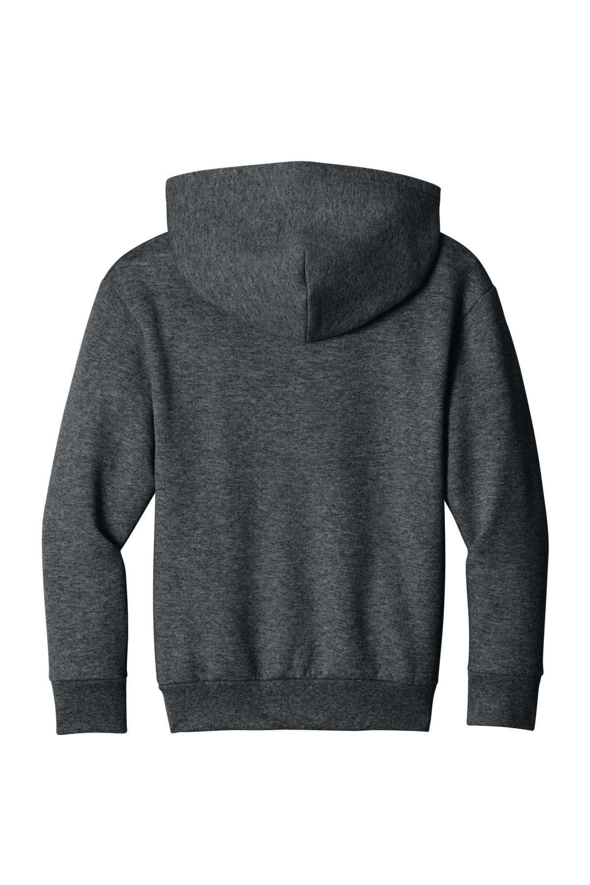 Rear View of DkHtGry Port & Co Youth Easy Fleece Pullover Hooded Sweatshirt PC68YH