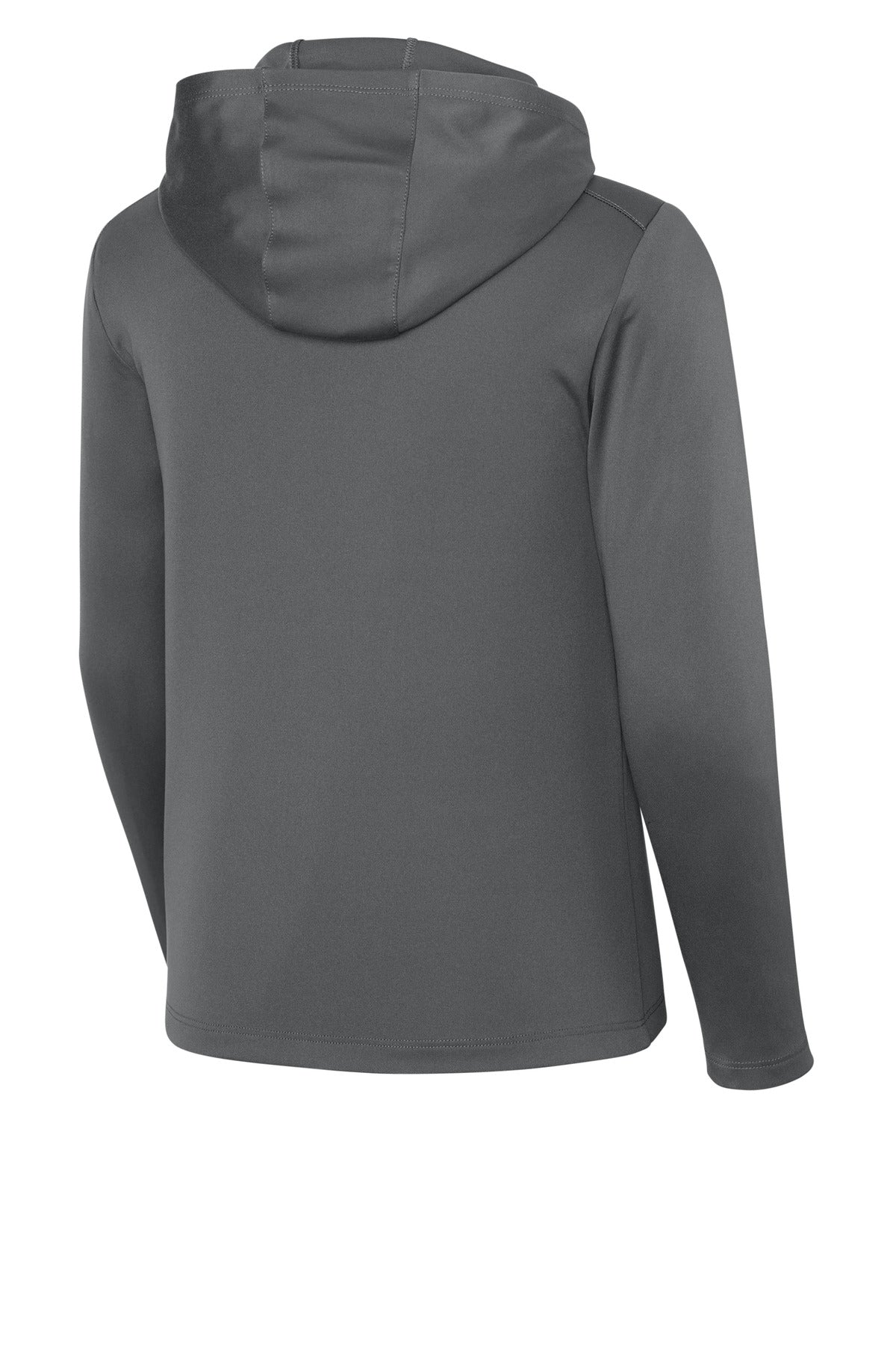 Rear View of DkSmkGy Sport-Tek Youth Posi-UV Pro Long Sleeve Hoodie YST420LSH
