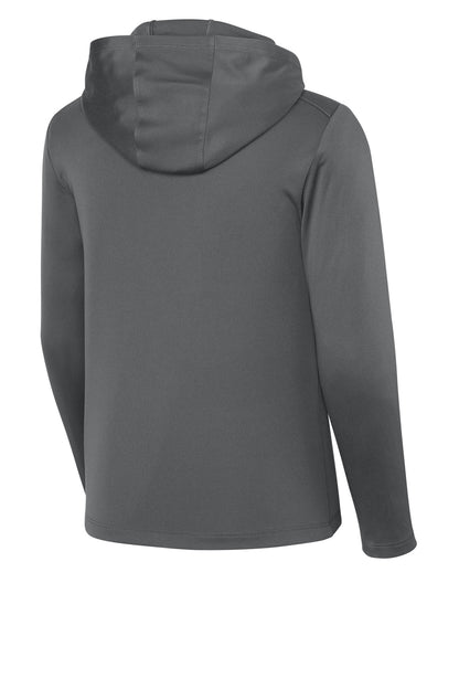Rear View of DkSmkGy Sport-Tek Youth Posi-UV Pro Long Sleeve Hoodie YST420LSH