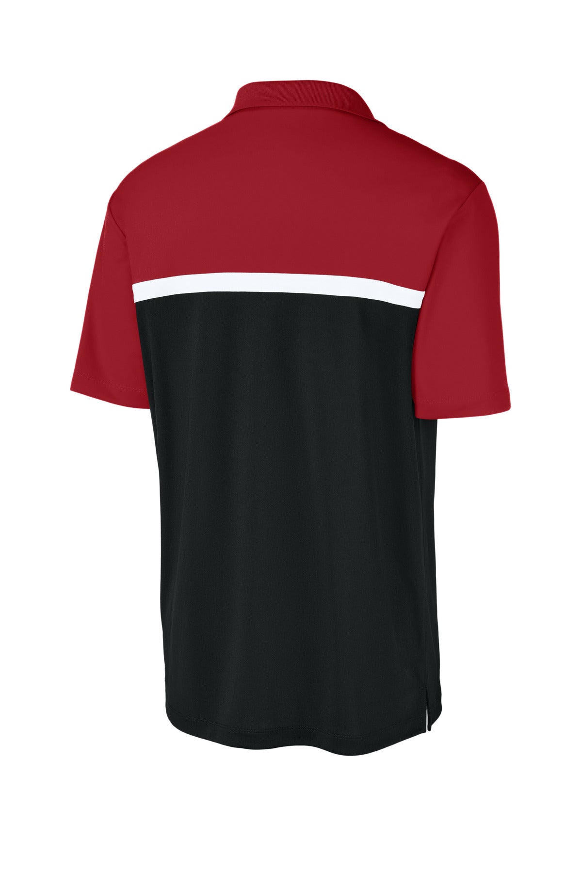Rear View of DpR/Bk/Wht Sport-Tek UV Micropique Colorblock Polo ST741