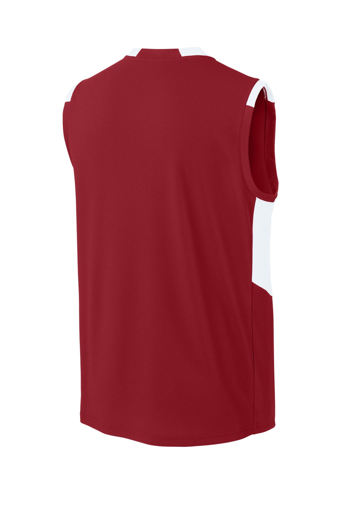 Rear View of DpRd/Wht Sport-Tek Club Sleeveless V-Neck ST441