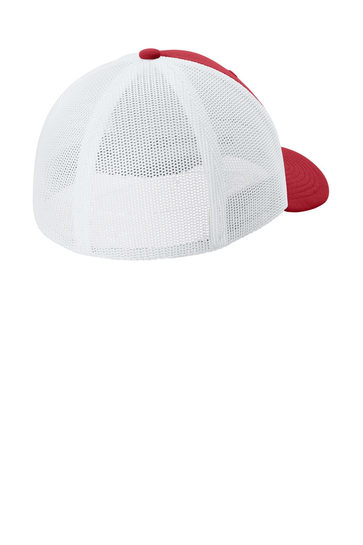 Rear View of DpRd/Wht Sport-Tek Stretch-Tek Mesh Back Cap STC60