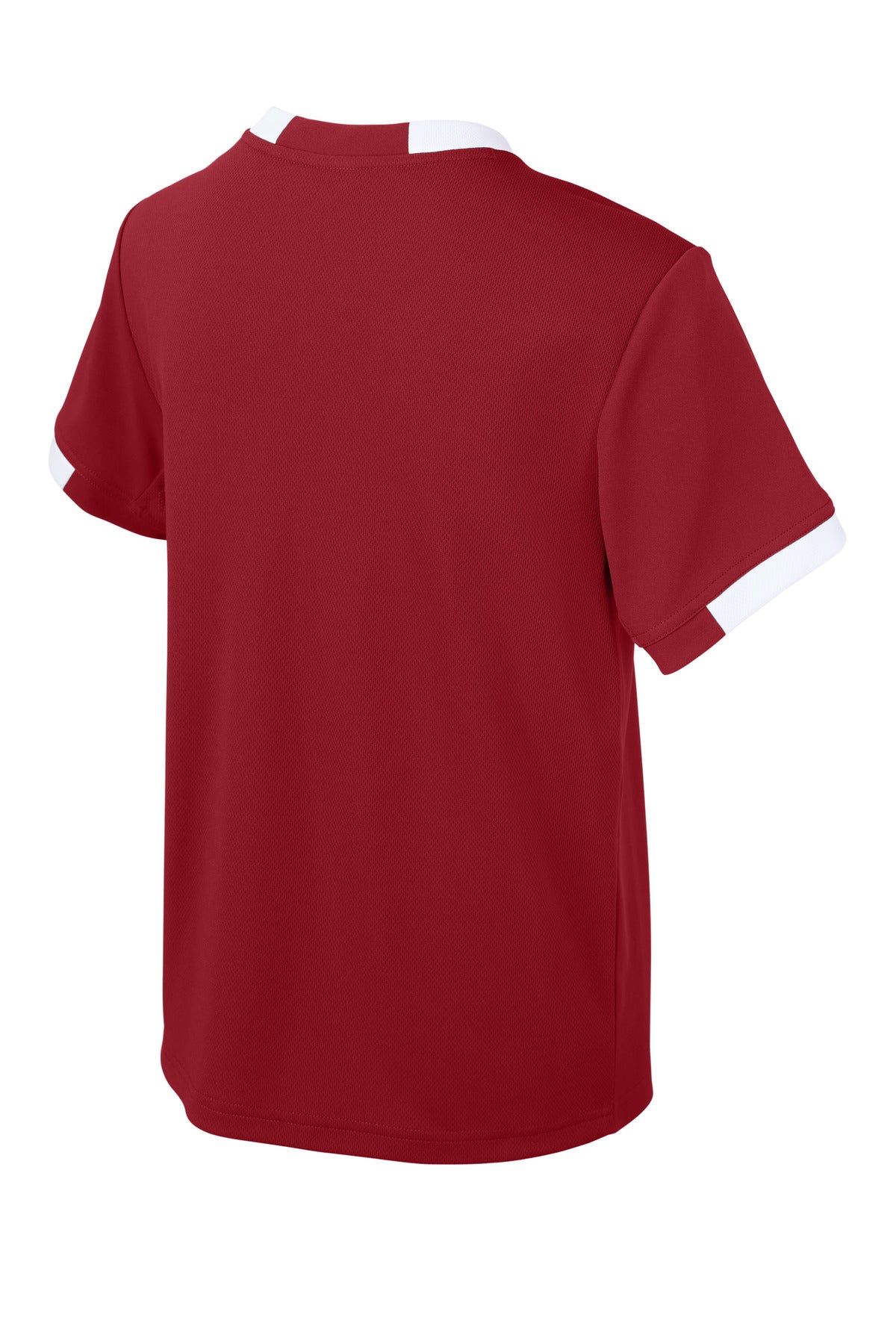 Rear View of DpRd/Wht Sport-Tek Youth Club Short Sleeve Crew YST440
