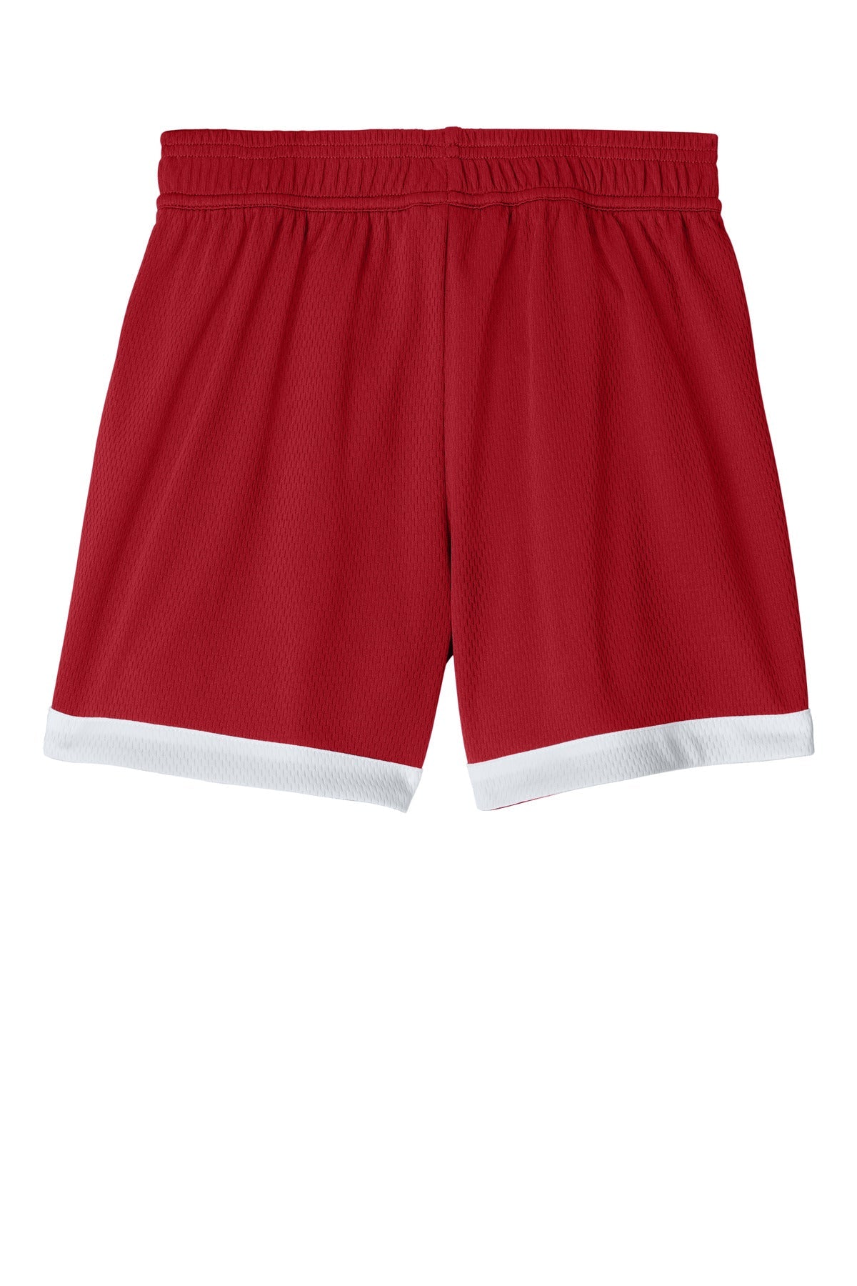 Rear View of DpRd/Wht Sport-Tek Youth Rival Basketball 5" Short YST901