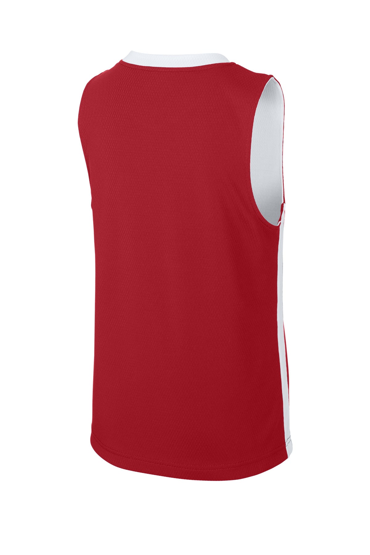 Rear View of DpRd/Wht Sport-Tek Youth Rival Basketball Rev Jersey YST900