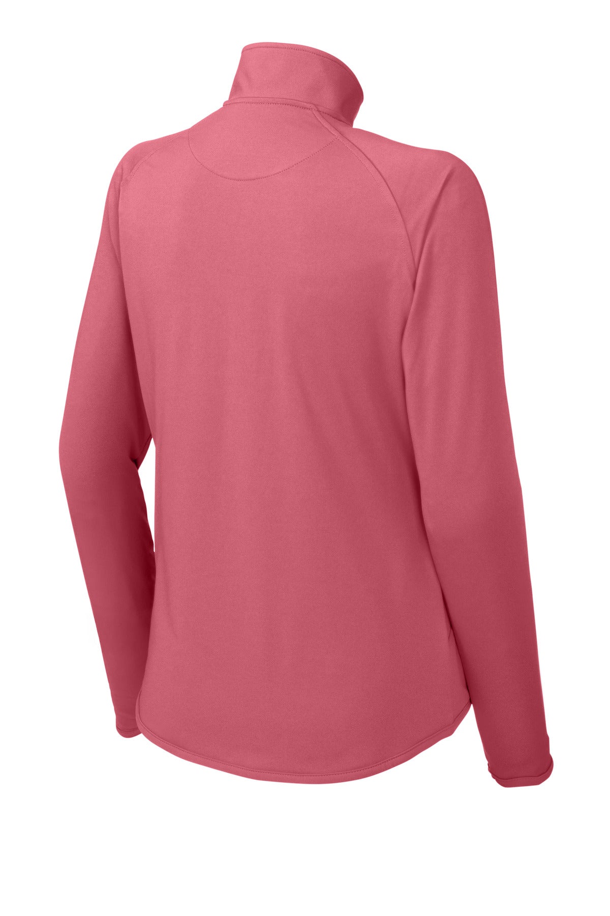 Rear View of Dusty Rose Sport-Tek Women's Sport-Wick Stretch 1/4-Zip Pullover. LST850