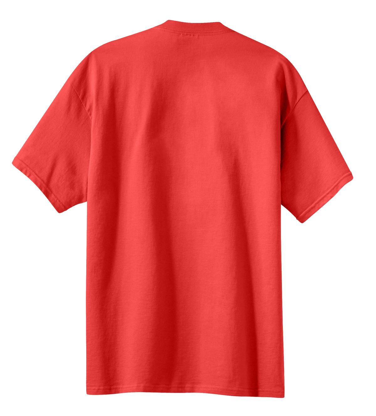 Rear View of Fiery Red Port & Co Essential Tee. PC61