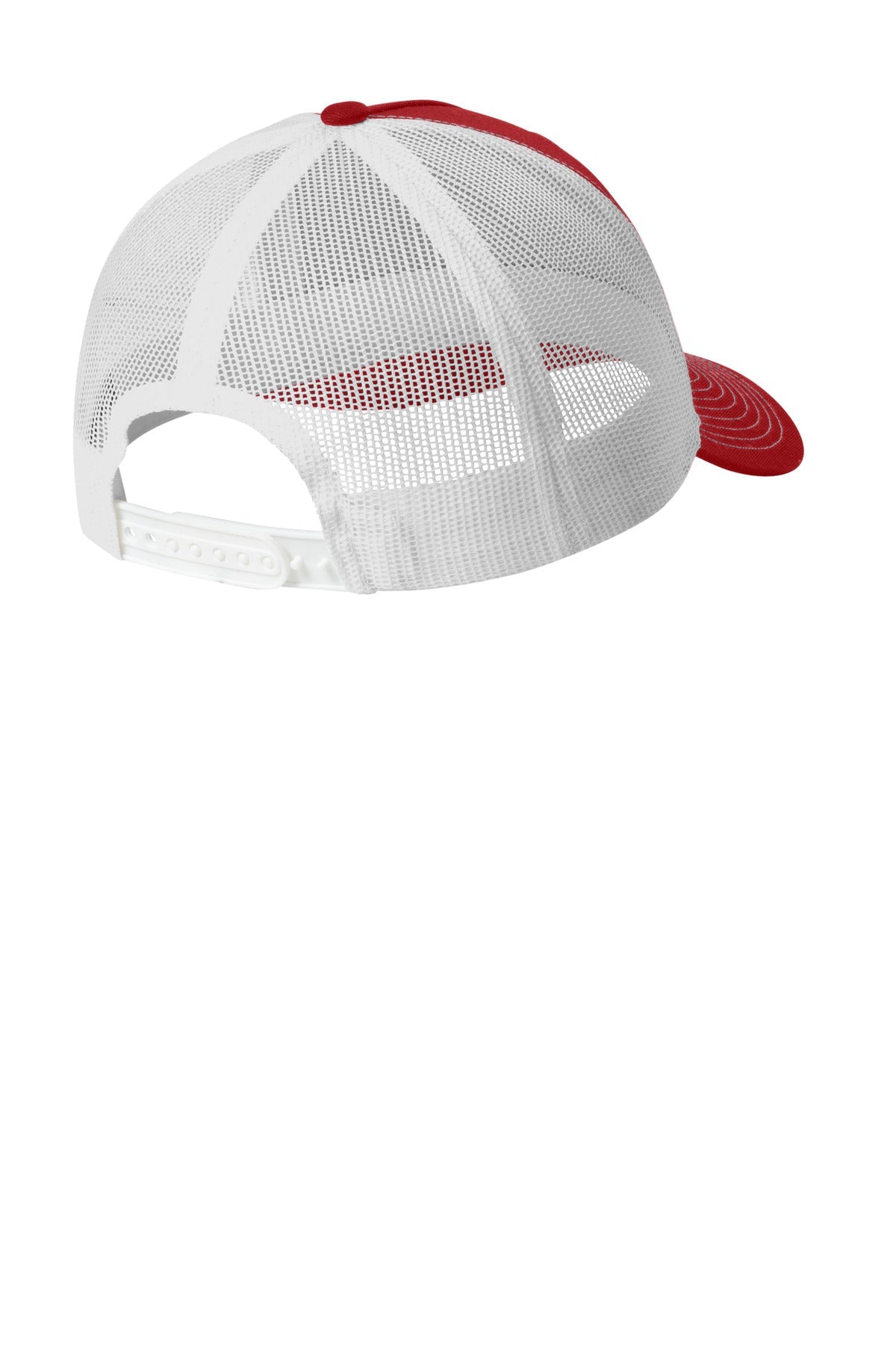 Rear View of FlameRd/Wh Port Authority Snapback Five-Panel Trucker Cap C405