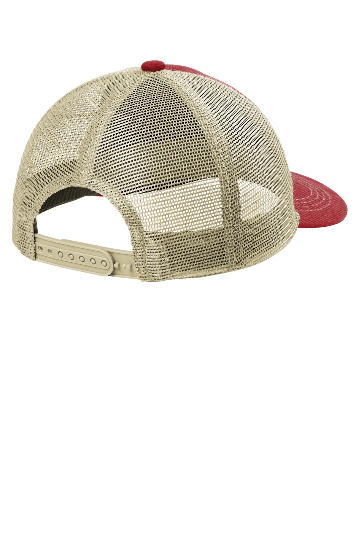 Rear View of FlmRed/Tan Port Authority Unstructured Snapback Trucker Cap C409