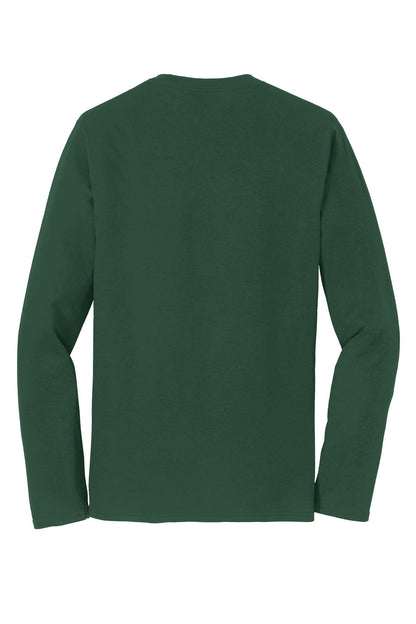 Rear View of Forest Green Port & Co Long Sleeve Fan Favorite Tee. PC450LS