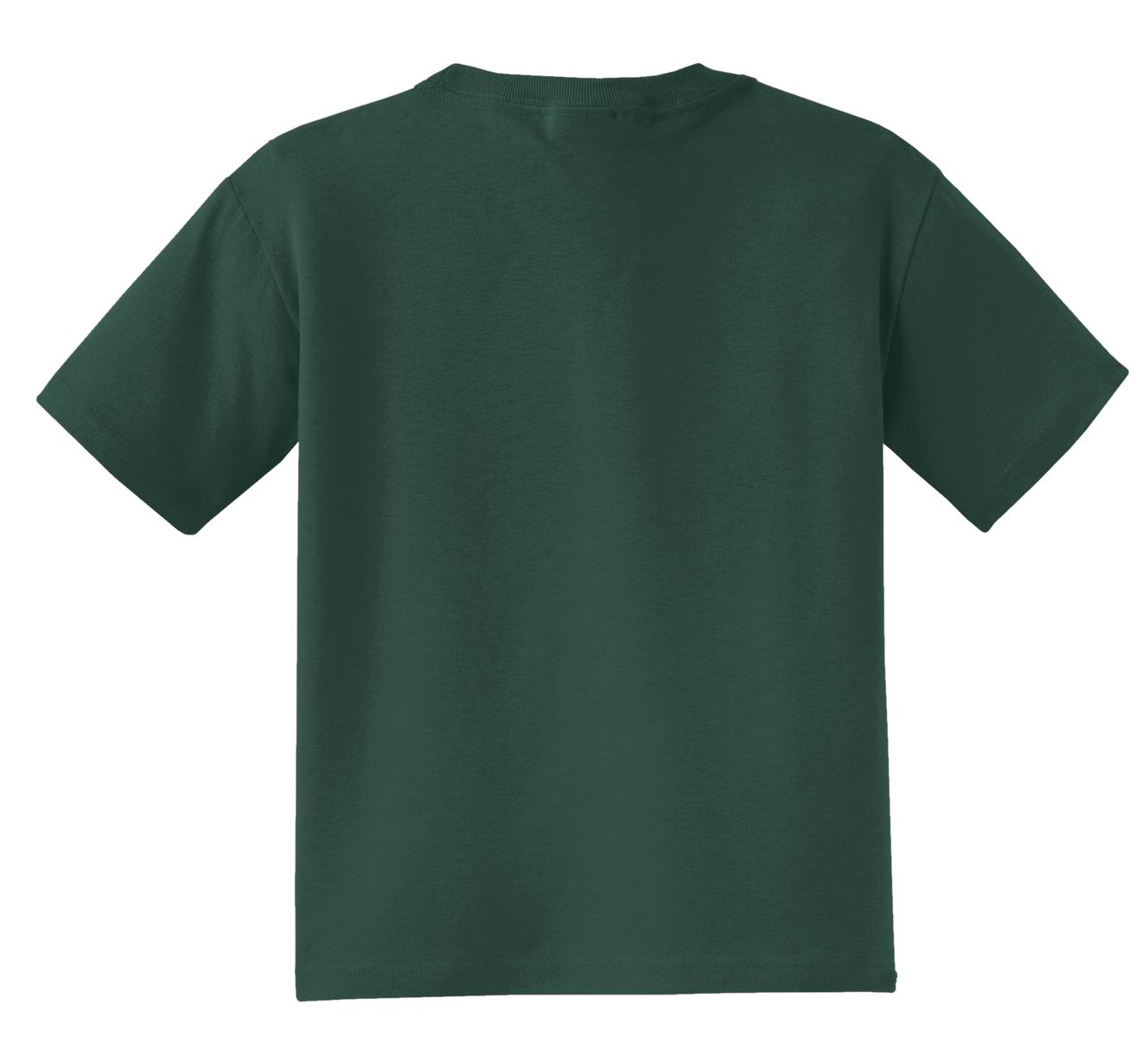 Rear View of Forest Jerzees - Youth Dri-Power 50/50 Cotton/Poly T-Shirt. 29B