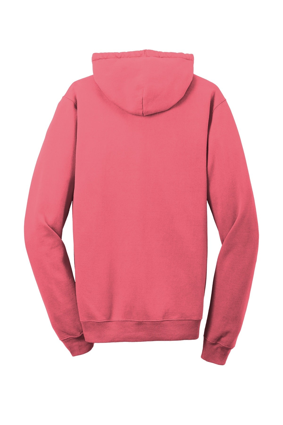 Rear View of Fruit Punch Port & Co Beach Wash Garment-Dyed Pullover Hooded Sweatshirt. PC098H