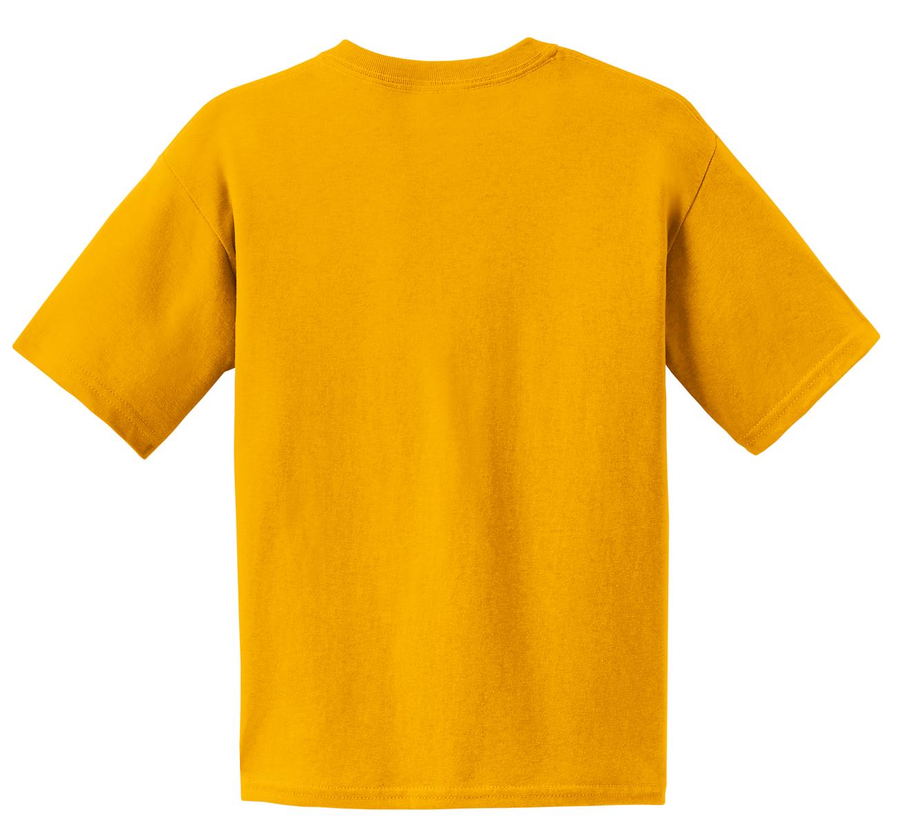 Rear View of Gold Gildan - Youth Ultra Cotton 100% US Cotton T-Shirt. 2000B