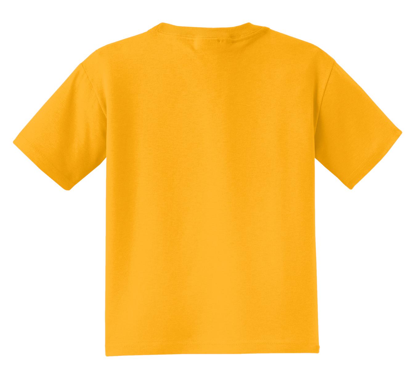 Rear View of Gold Jerzees - Youth Dri-Power 50/50 Cotton/Poly T-Shirt. 29B